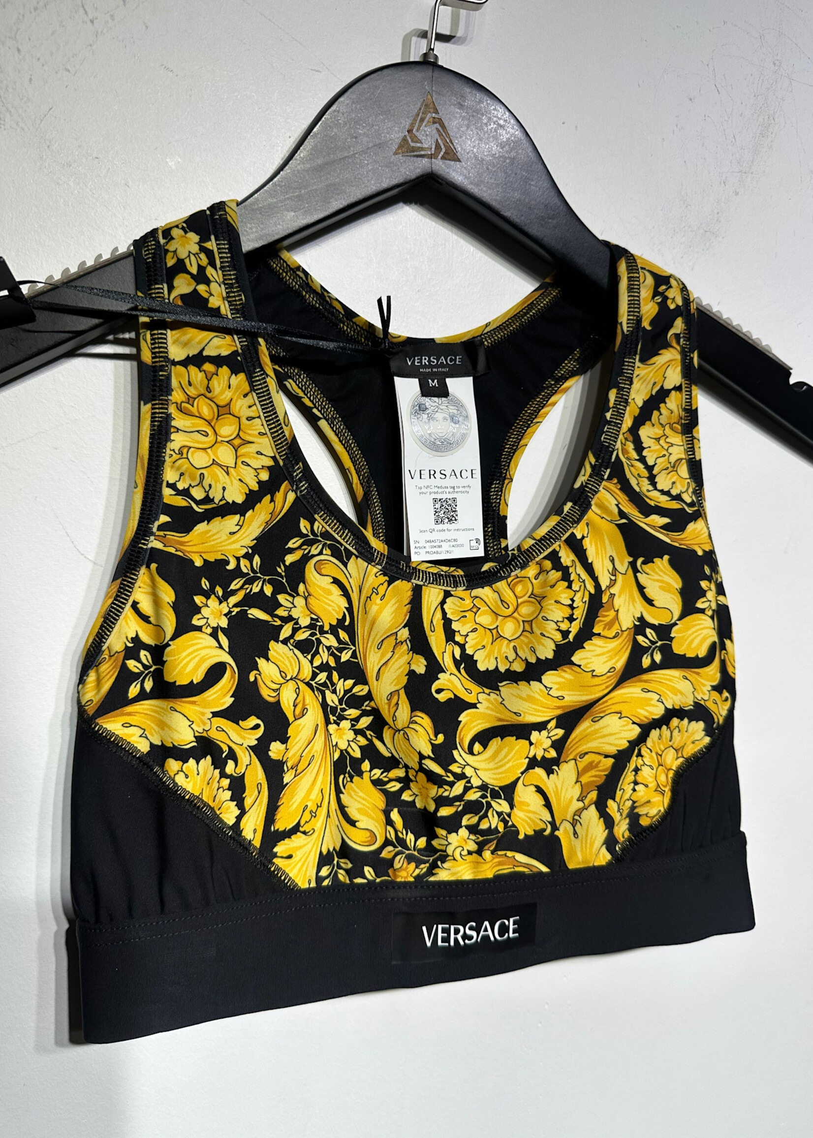 NWT Versace Black Gold Print Sports Bra M