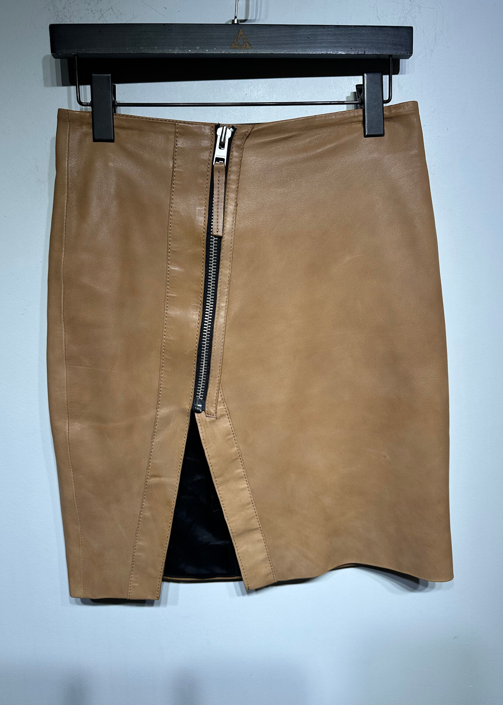 Allsaints Tan Zipper Leather Skirt 27