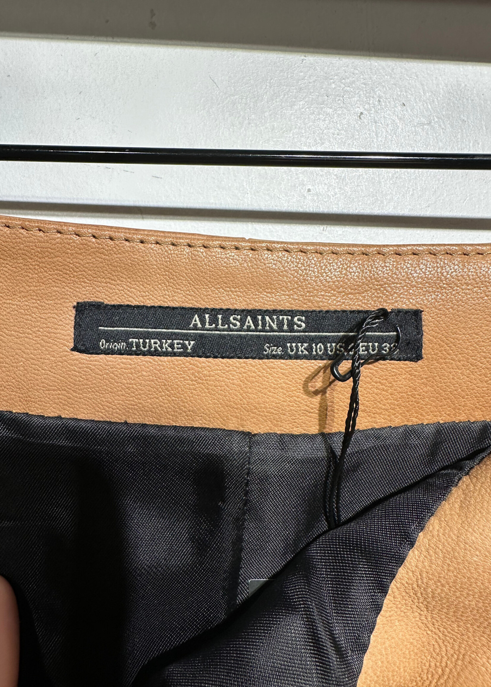 Allsaints Tan Zipper Leather Skirt 27