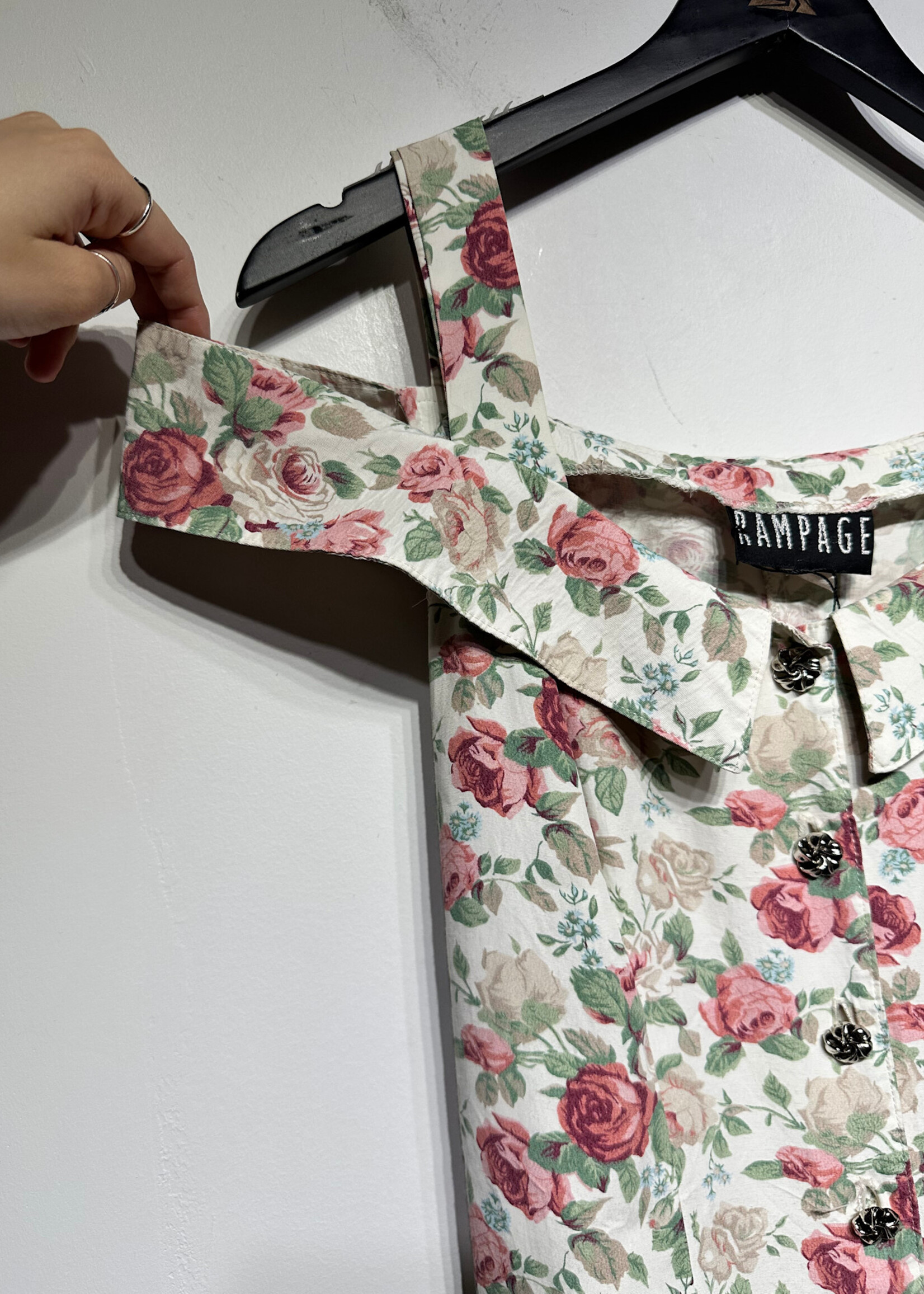 Vintage Rampage Rose Print Off Shoulder Dress M