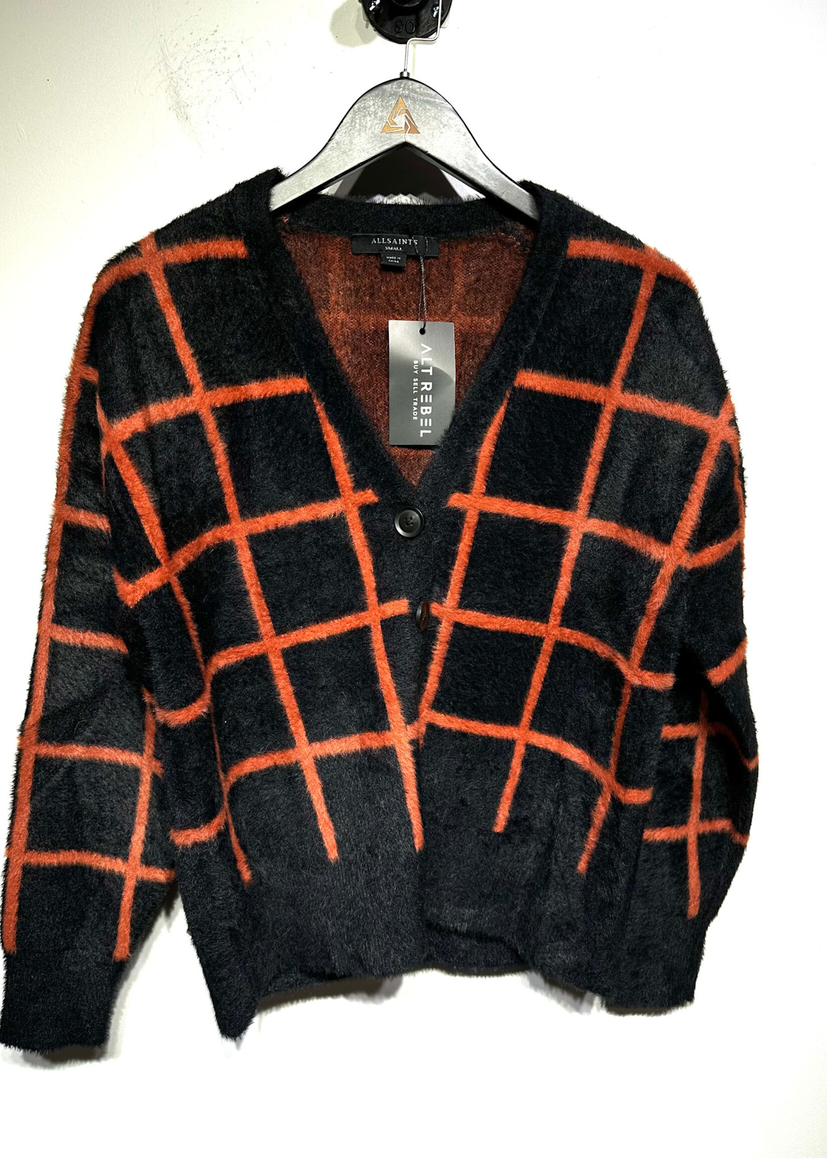 Allsaints Orange Black Mohair Cardigan S