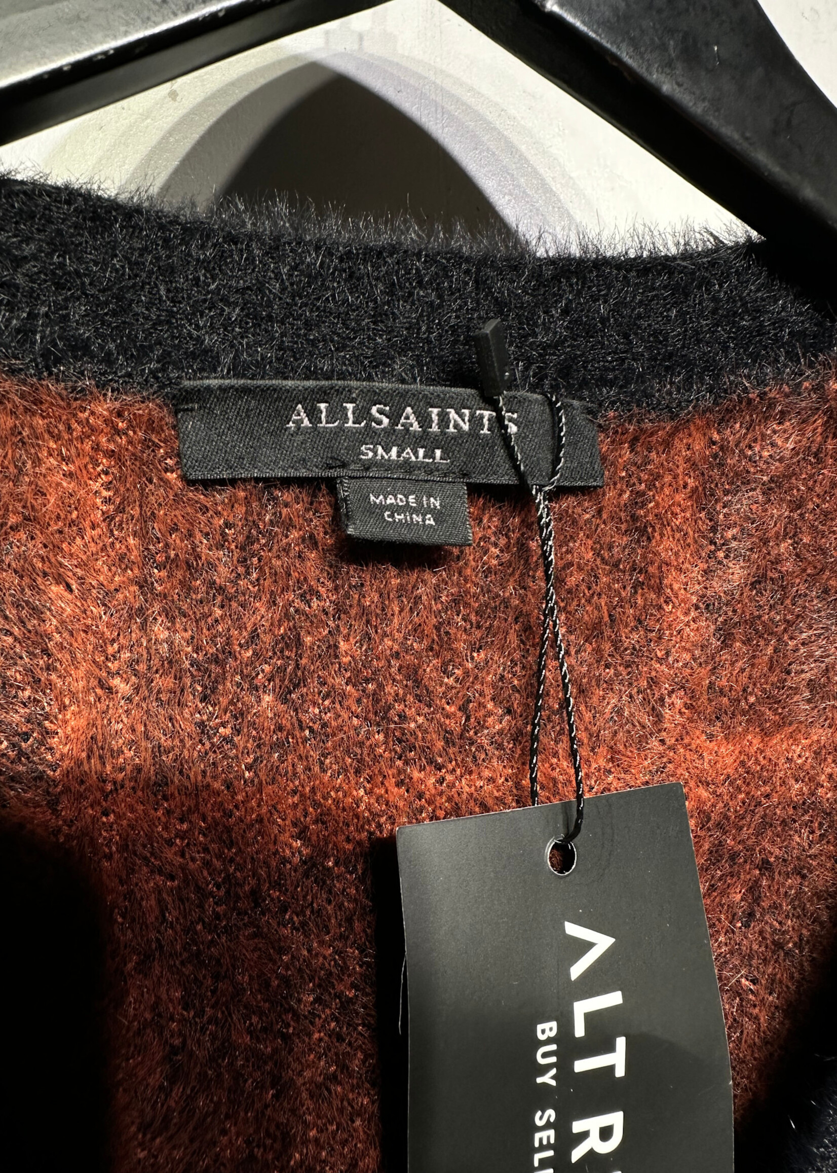 Allsaints Orange Black Mohair Cardigan S