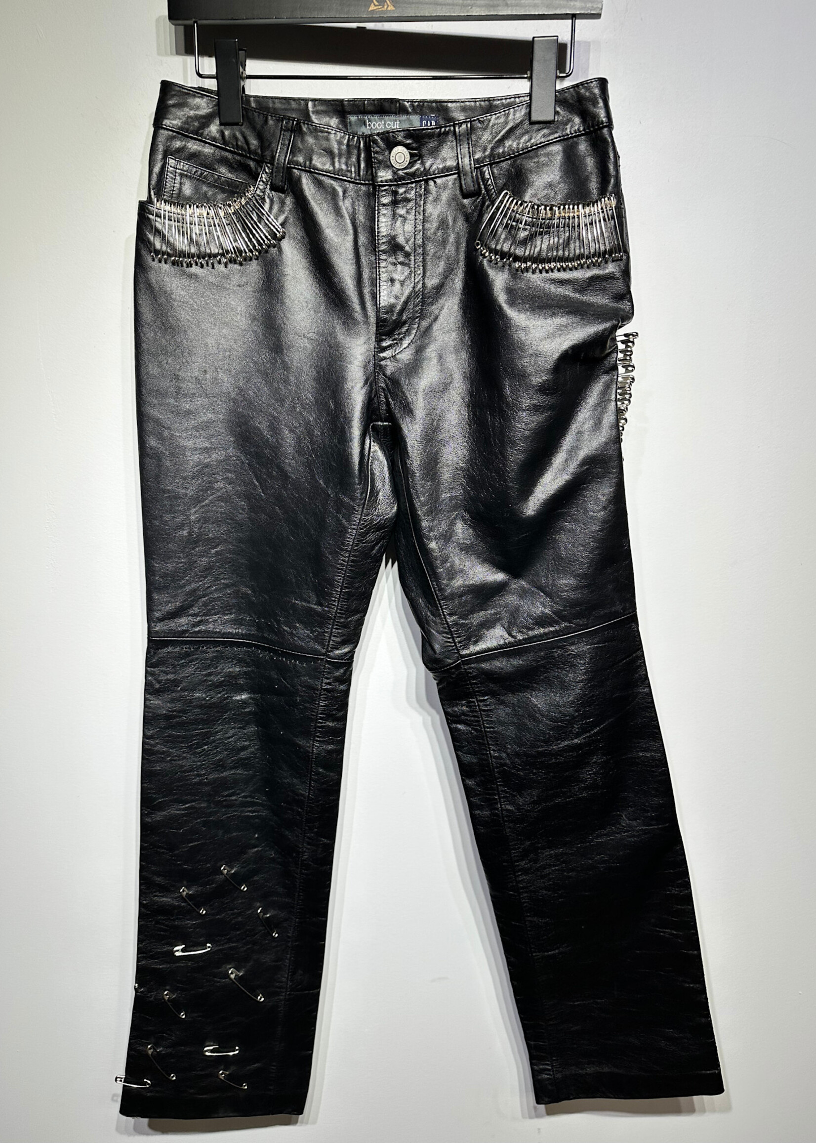 2000s Gap Black Leather Safety Pin Pants 27