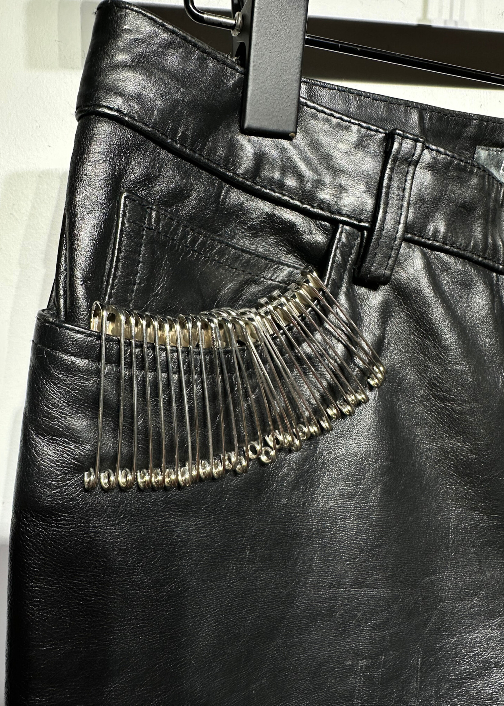 2000s Gap Black Leather Safety Pin Pants 27