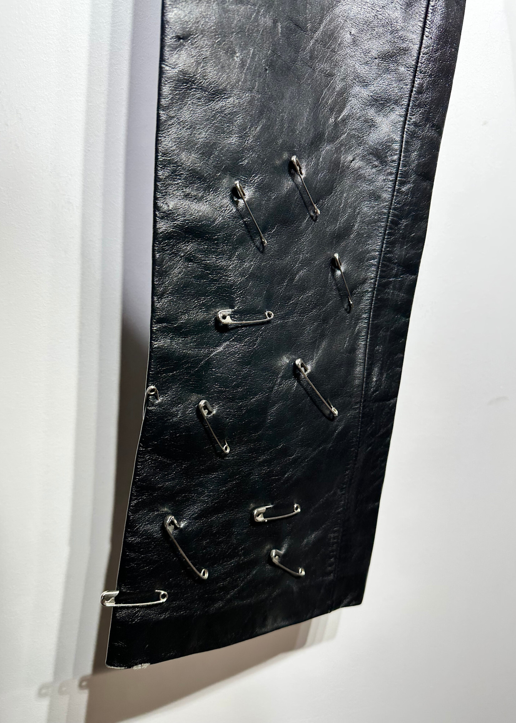 2000s Gap Black Leather Safety Pin Pants 27