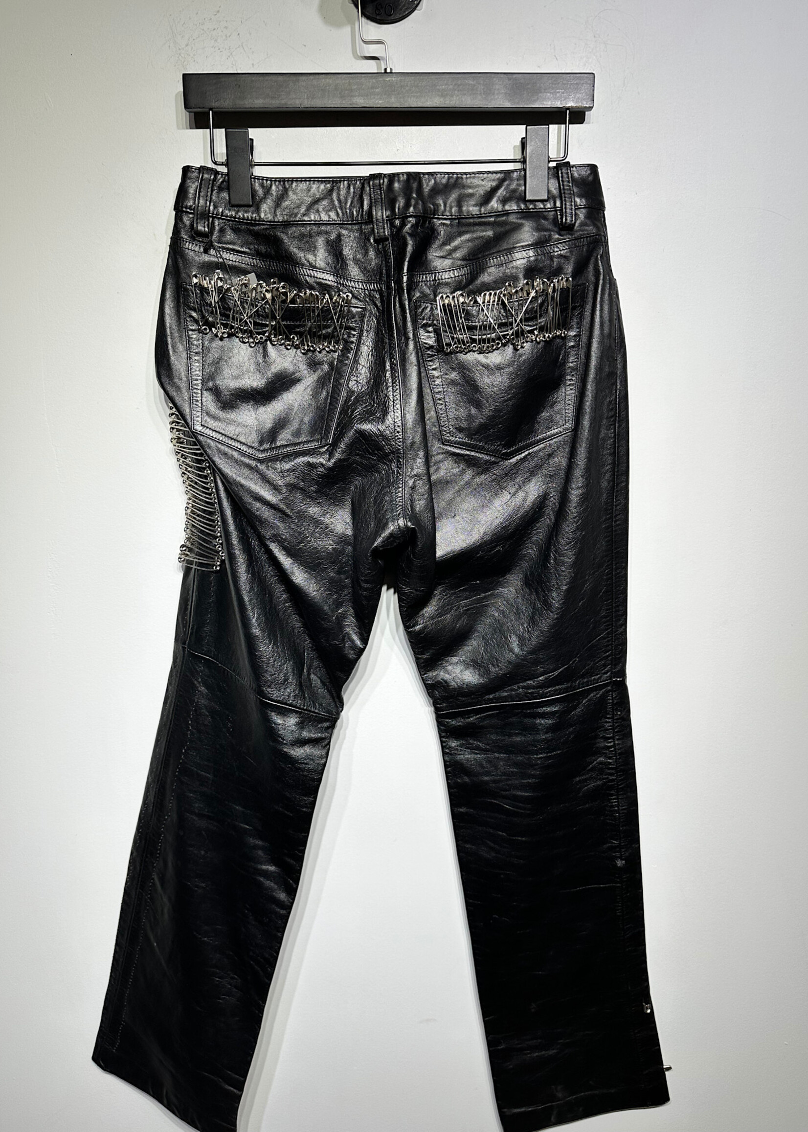 2000s Gap Black Leather Safety Pin Pants 27