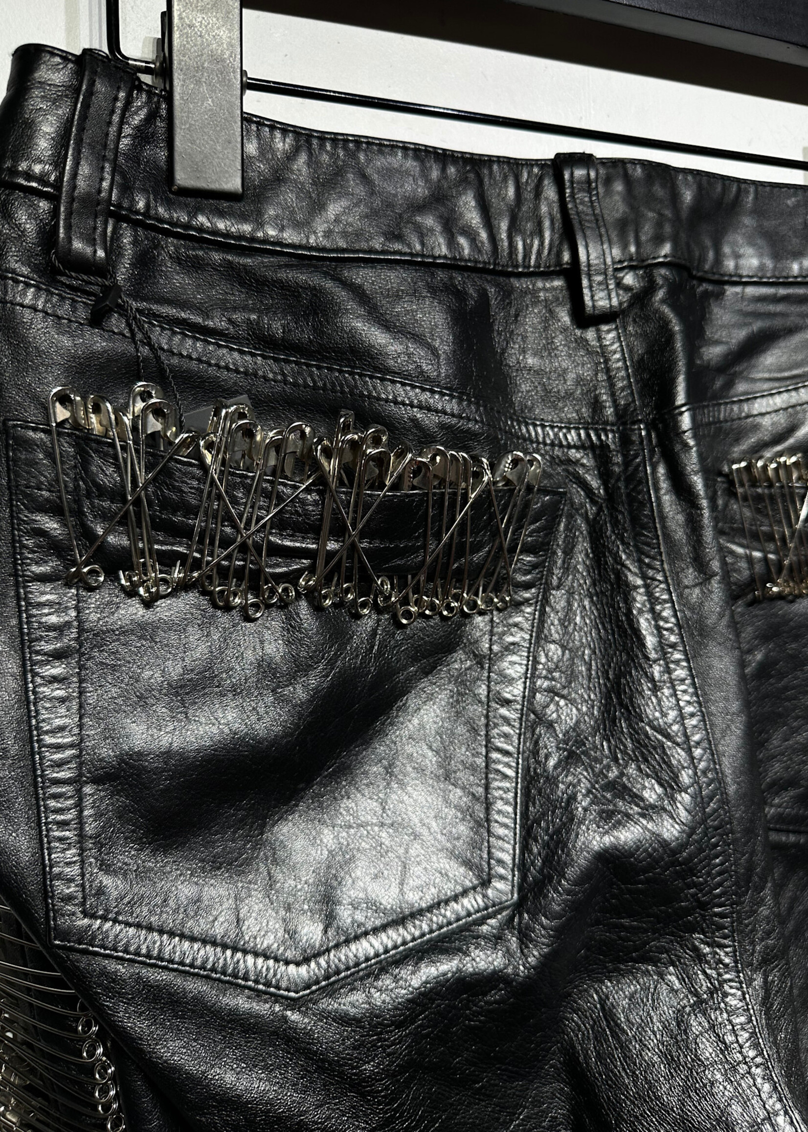 2000s Gap Black Leather Safety Pin Pants 27