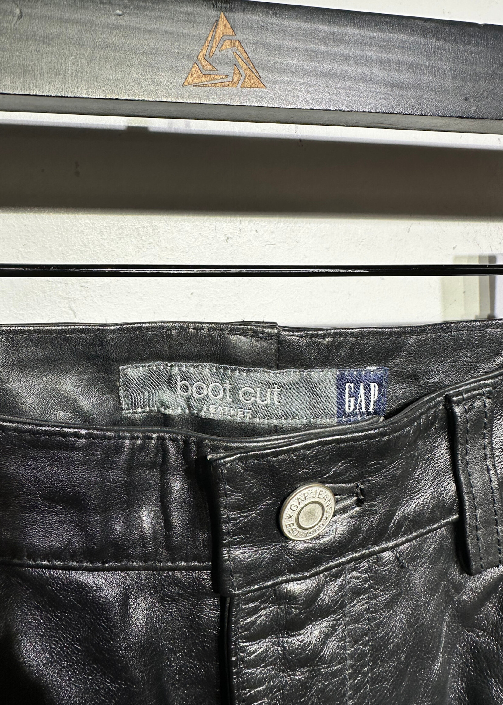 2000s Gap Black Leather Safety Pin Pants 27