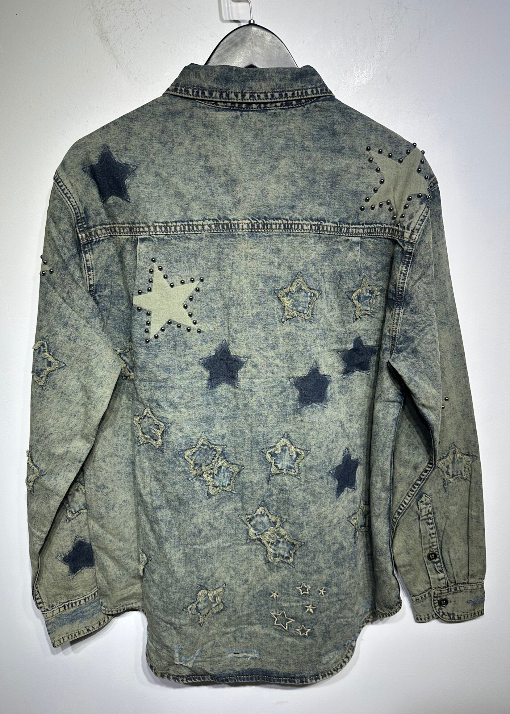One Teaspoon Acid Wash Denim Star LS Button Up Fem M