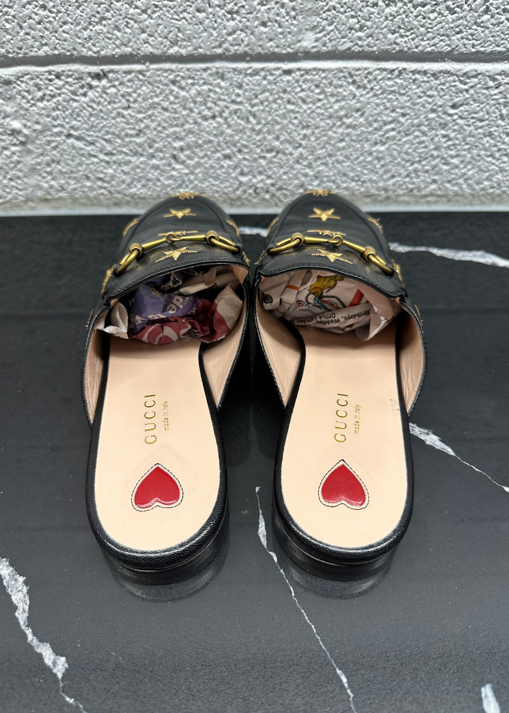 Gucci Princetown Embroidered Leather Mule 8.5