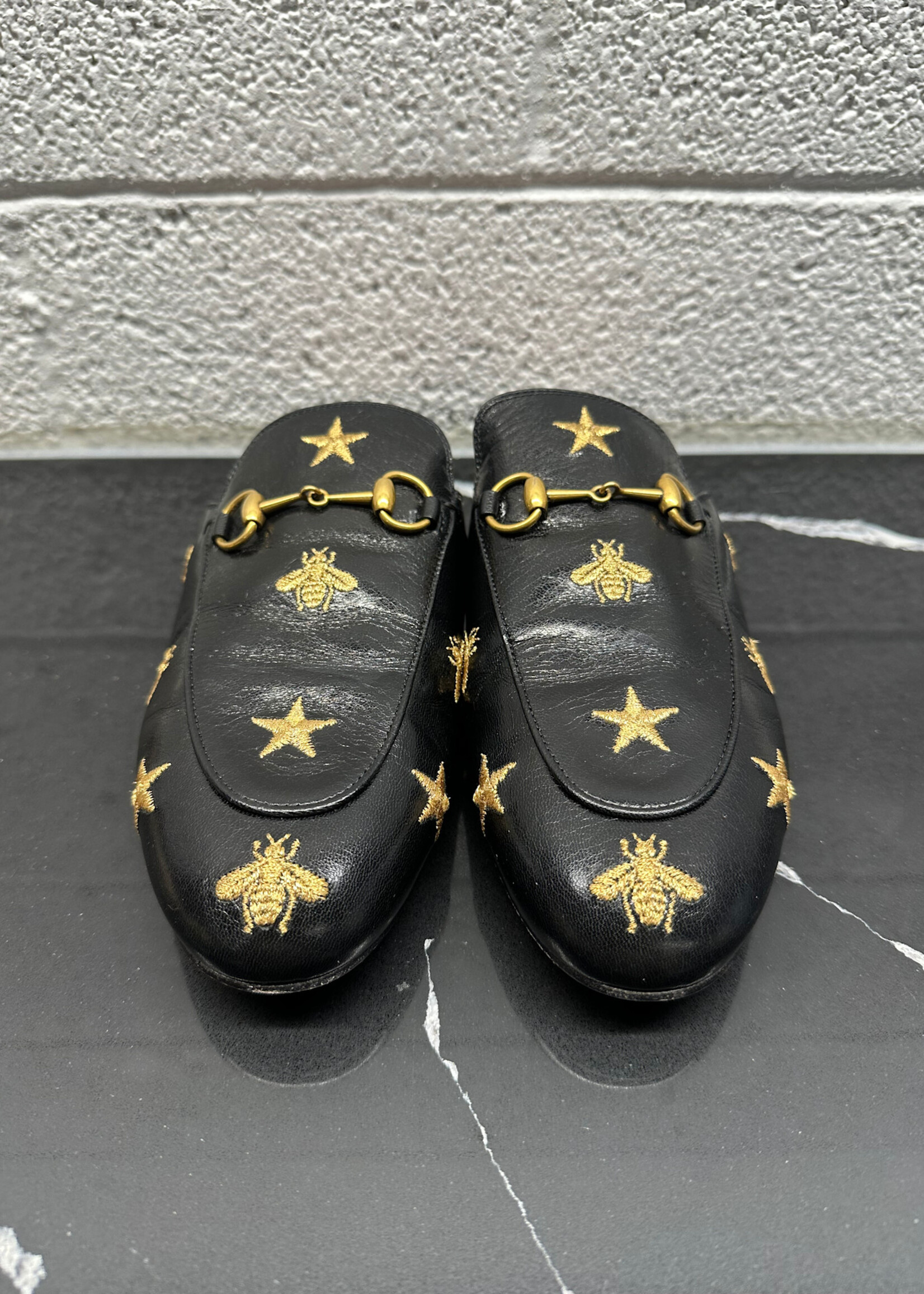 Gucci Princetown Embroidered Leather Mule 8.5