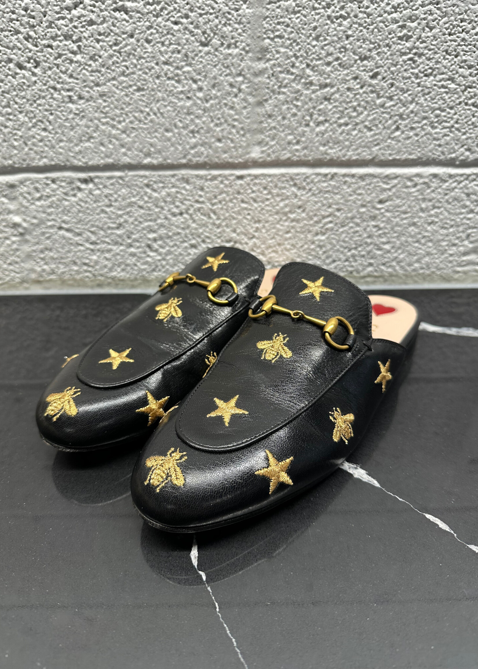 Gucci Princetown Embroidered Leather Mule 8.5