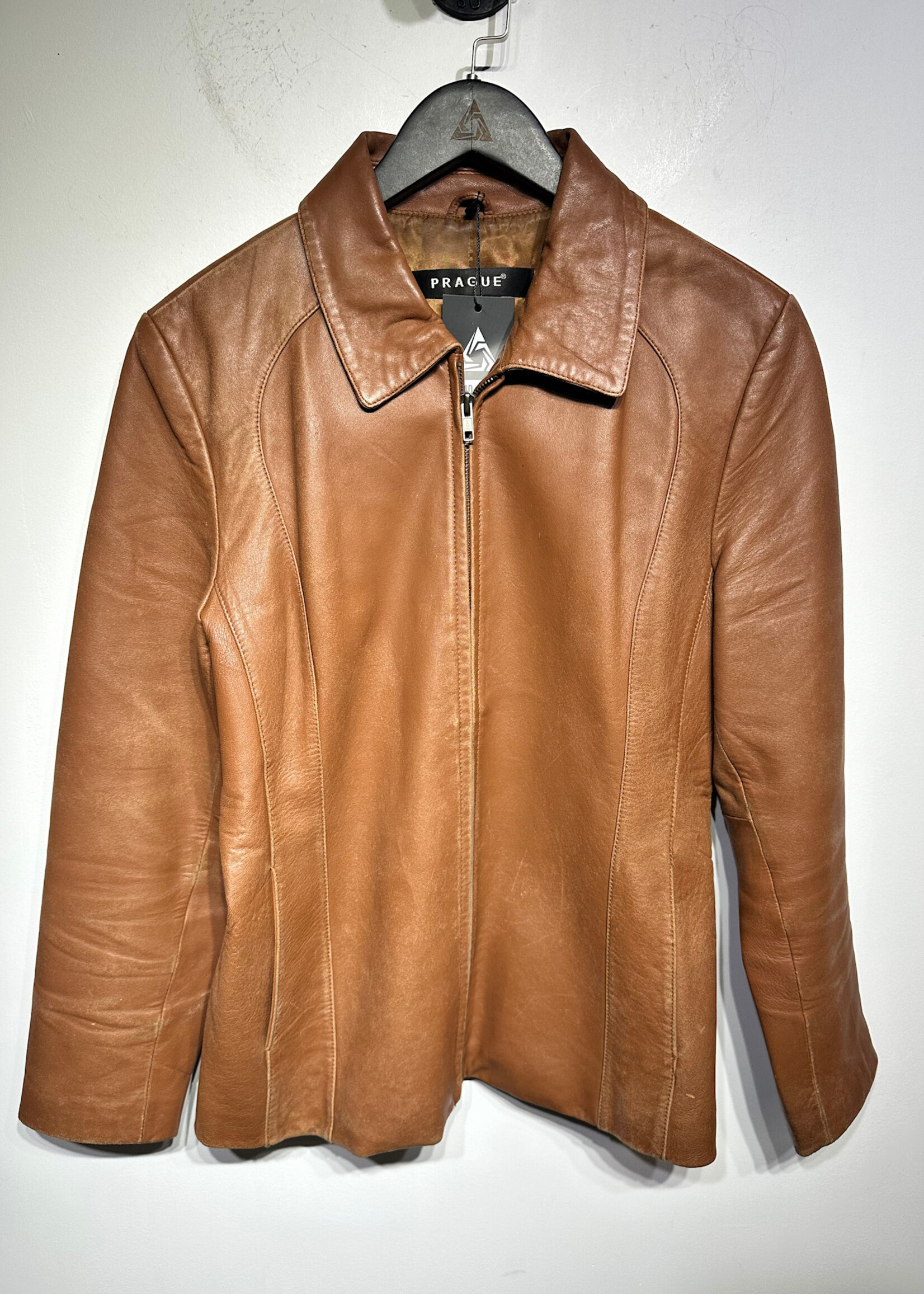 Prague Brown Leather Zip Jacket Fem L