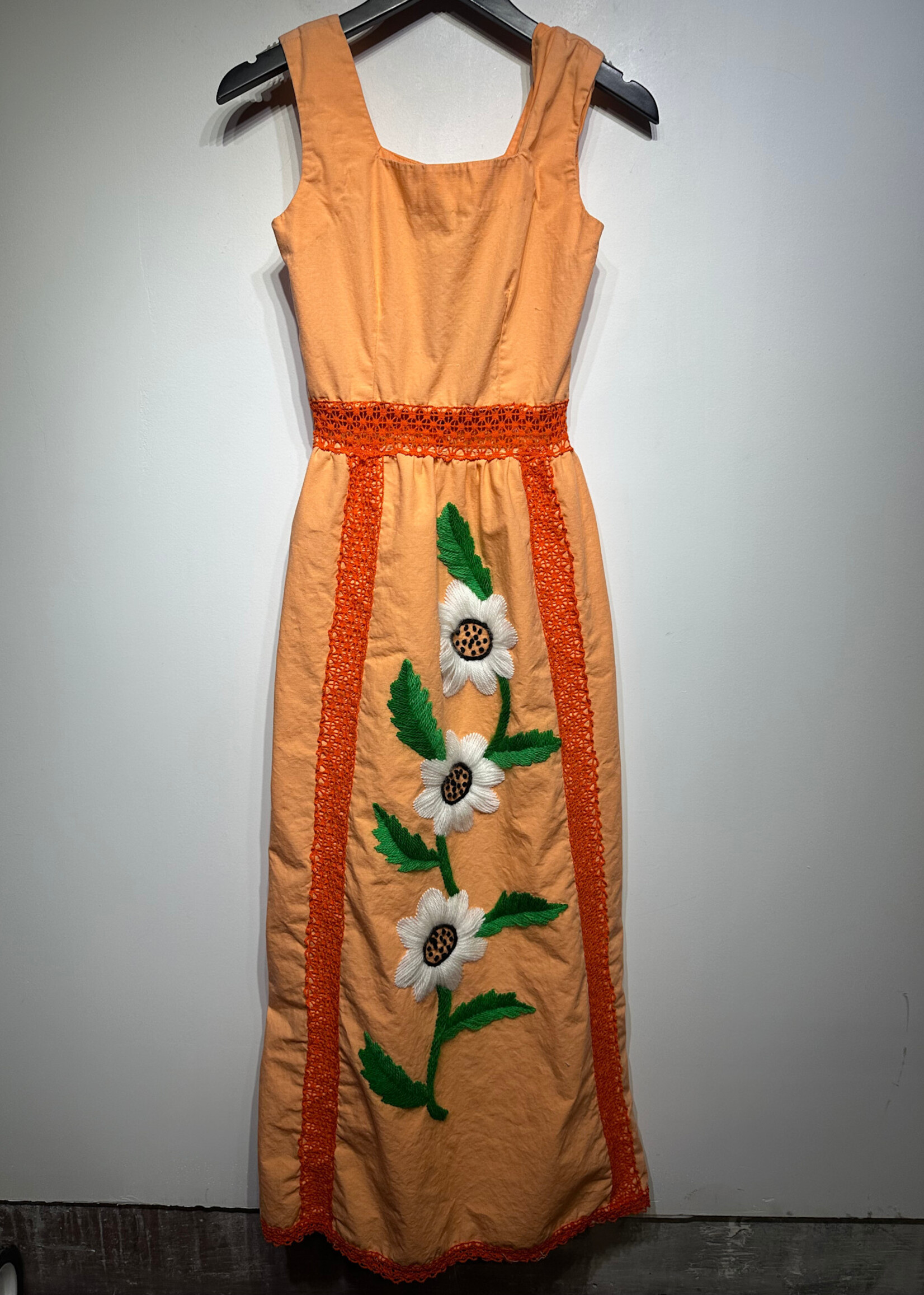 No Label 70s Peach Floral Dress XS