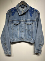 Free People Blue Floral Jean Jacket Fem M