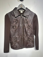 Nygard Vintage Brown Floral Leather Jacket Fem M
