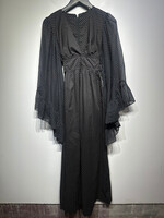 70s No Label Black Polka Dot Flowy Sleeve Dress M/(30")