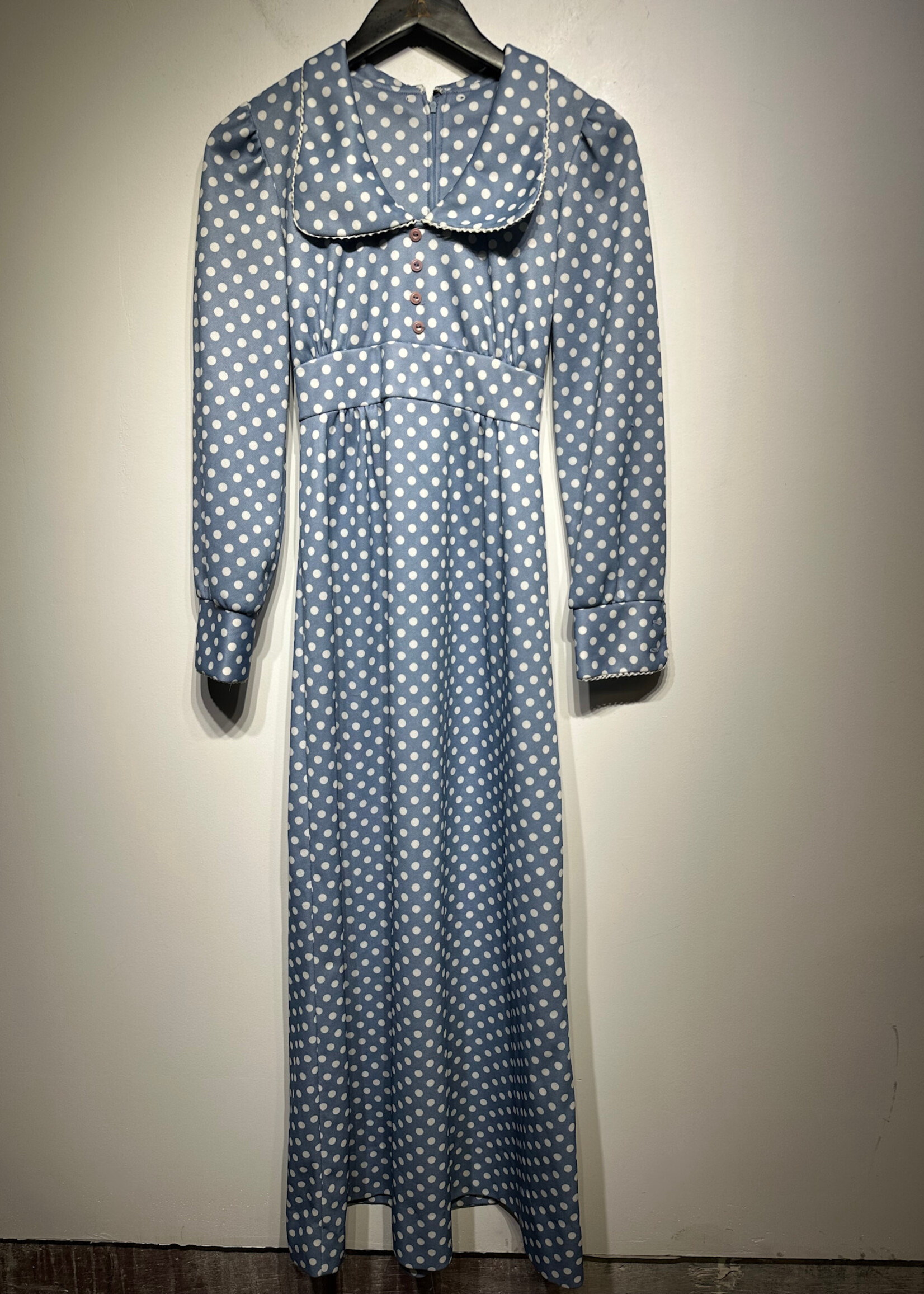 60s No Label Light Blue Polka Dot Dress S (27")