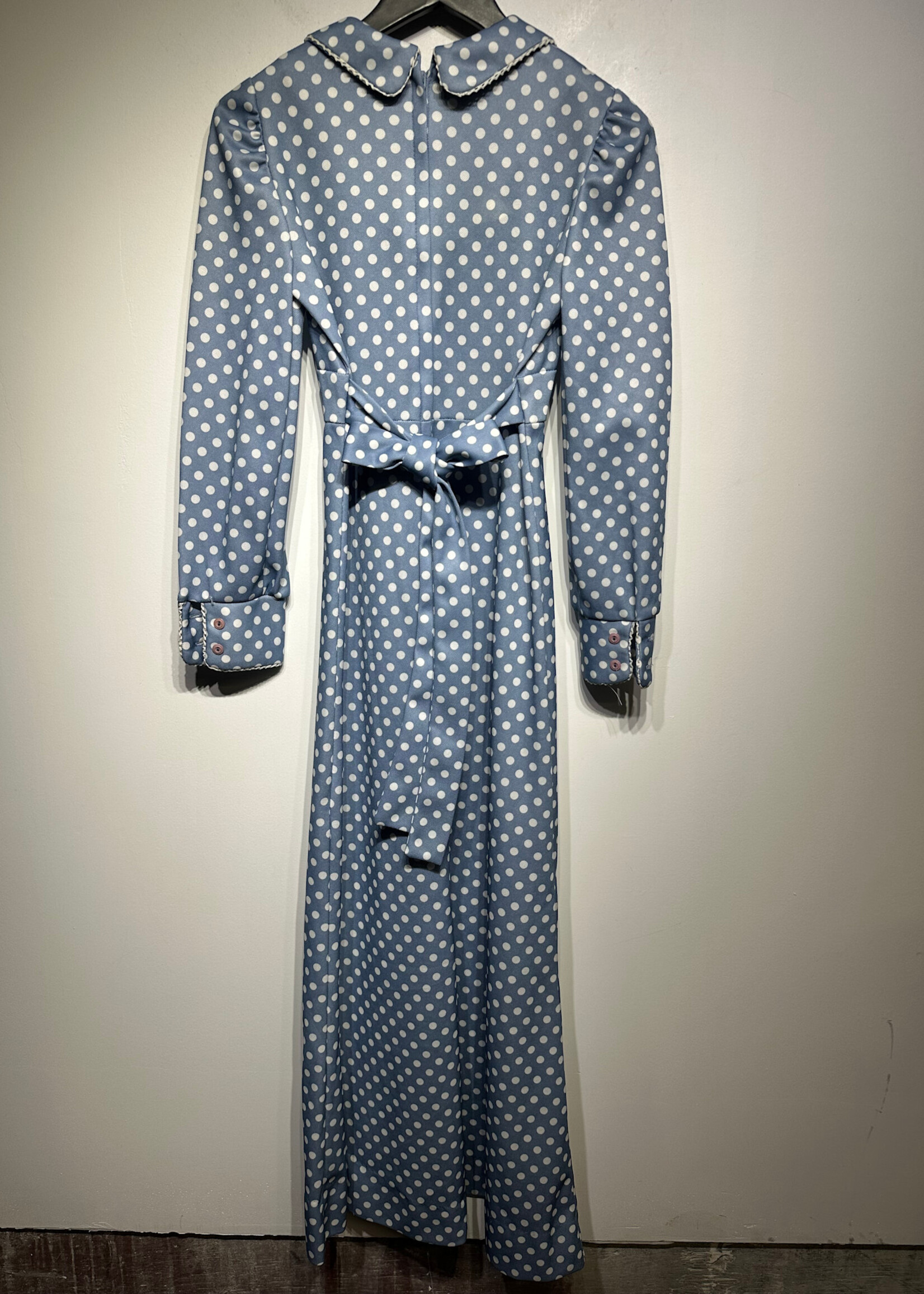 60s No Label Light Blue Polka Dot Dress S (27")