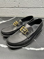 Versace Black Gold Greca Leather Loafers 42/9