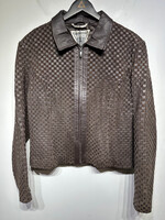 Marvin Richards Brown Weave Leather Jacket Fem XL