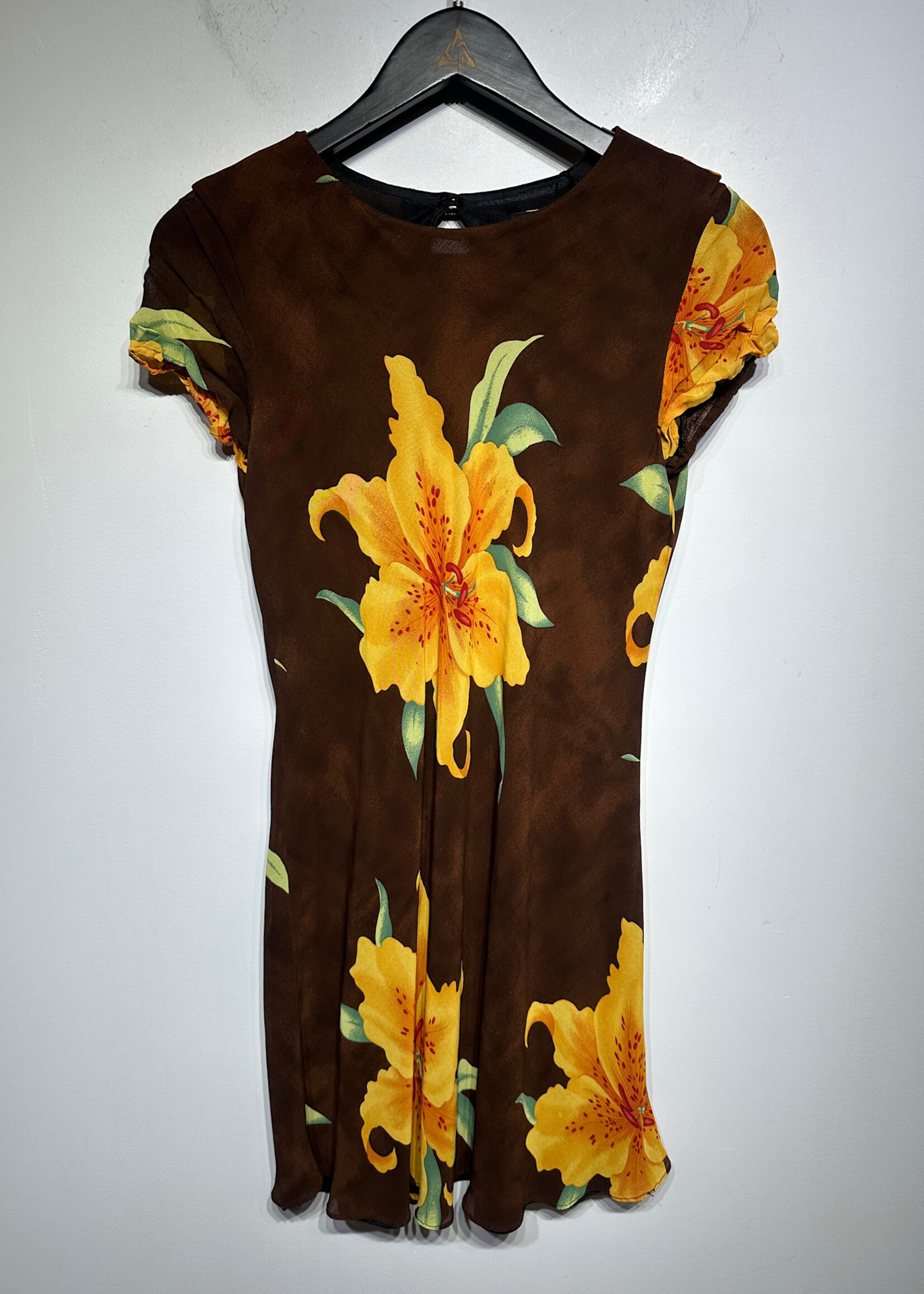 Benjamin A Brown Yellow Short Sleeve Vintage Dress S