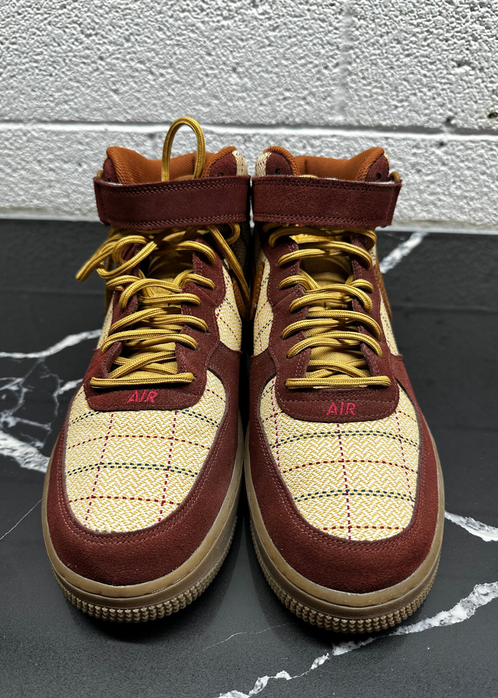 Nike AF1 Maroon Plaid High Tops 11