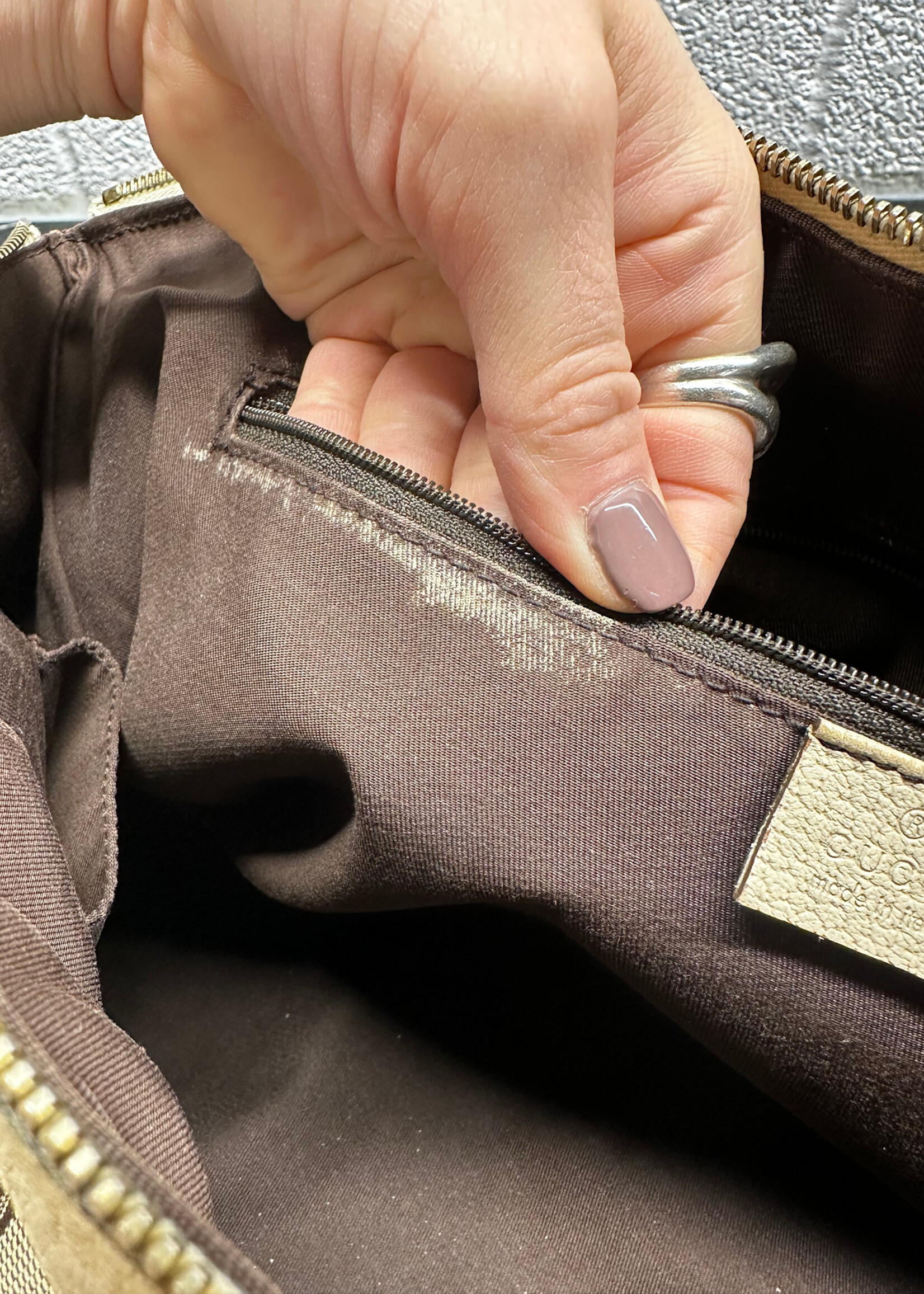 Gucci Abbey Leather Monogram Handbag
