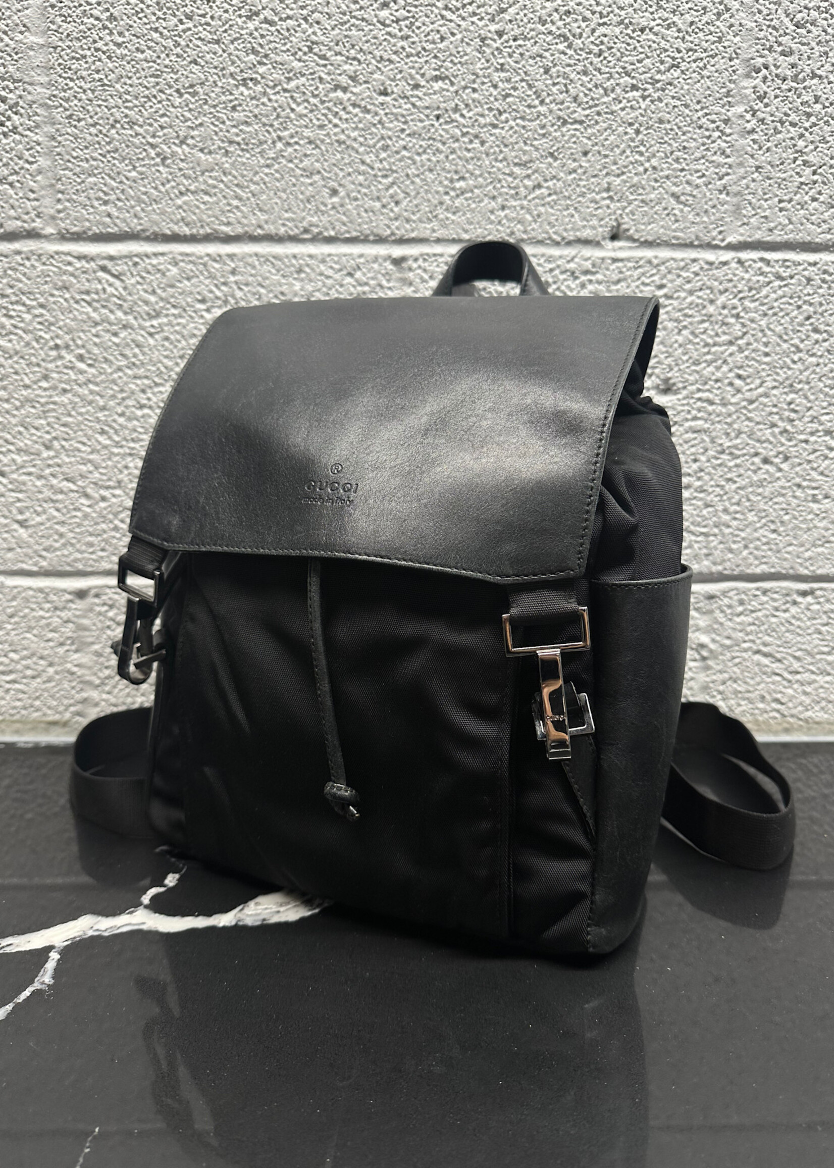 Y2K Gucci Black Nylon Leather Backpack
