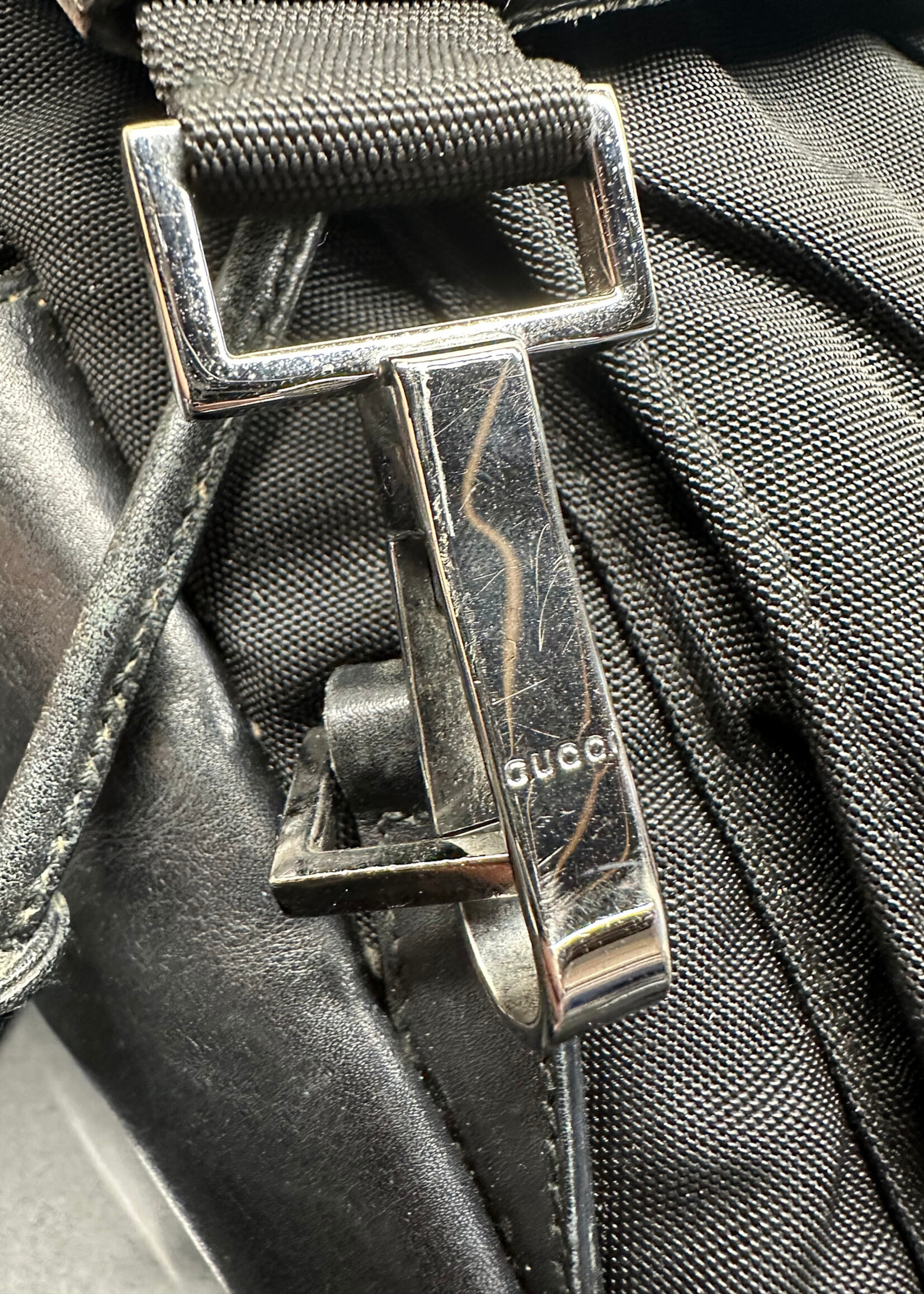 Y2K Gucci Black Nylon Leather Backpack