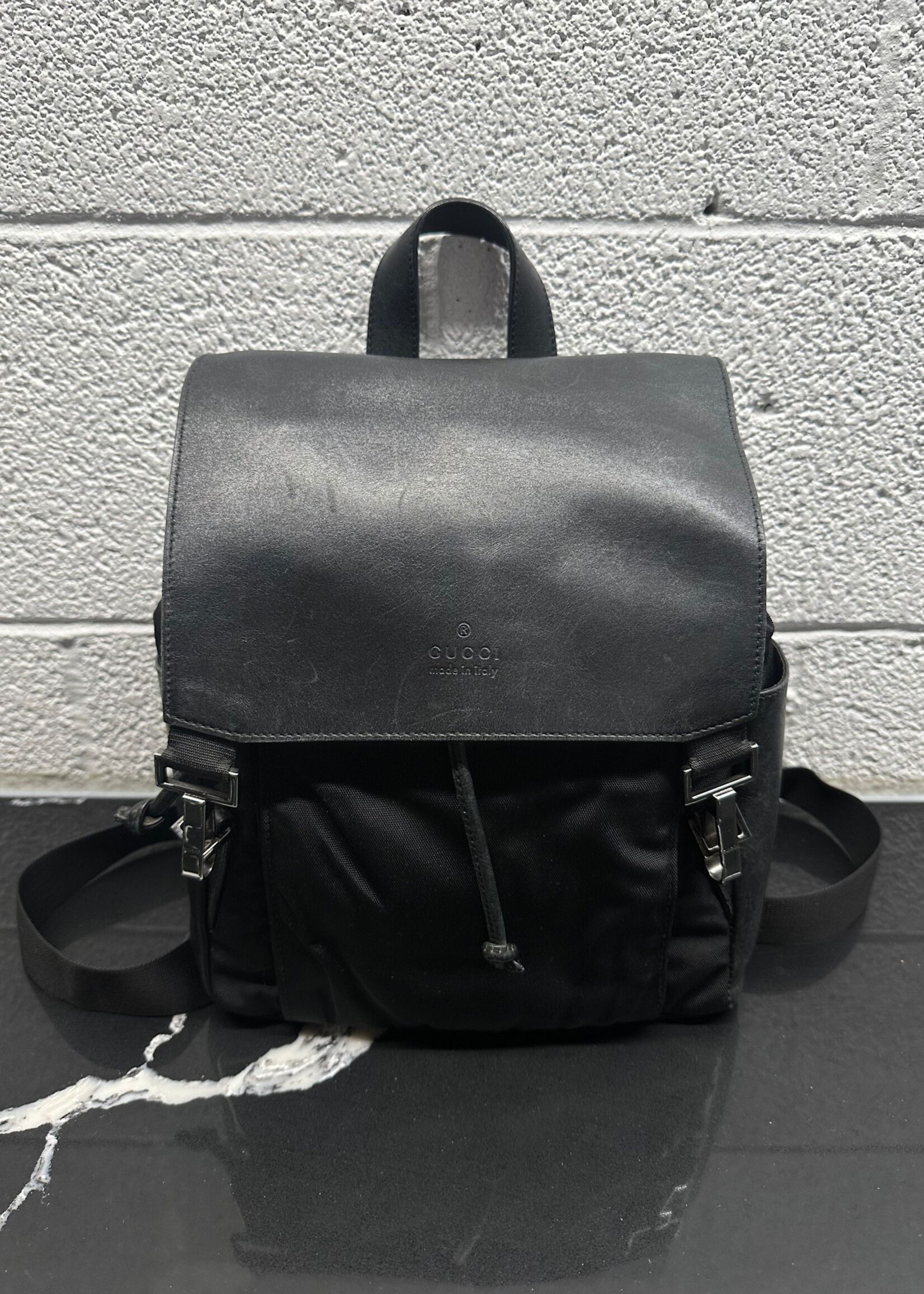 Y2K Gucci Black Nylon Leather Backpack