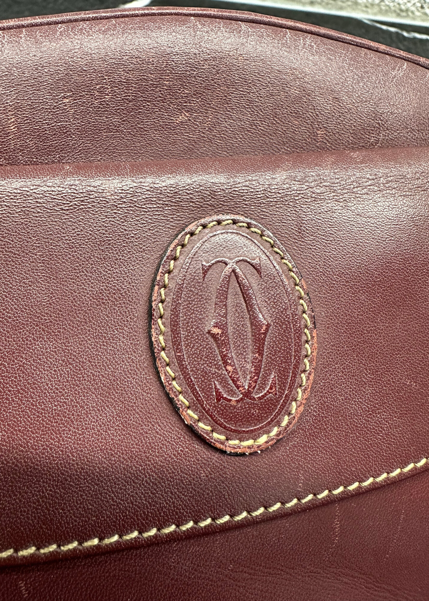 Vintage Must De Cartier Maroon Leather Crossbody