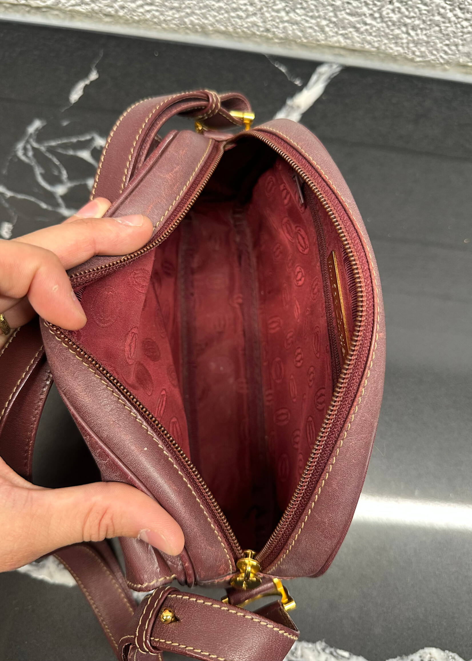 Vintage Must De Cartier Maroon Leather Crossbody