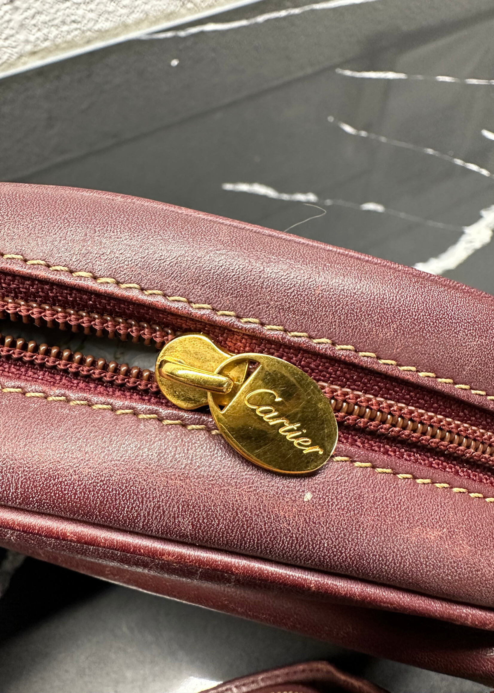 Vintage Must De Cartier Maroon Leather Crossbody