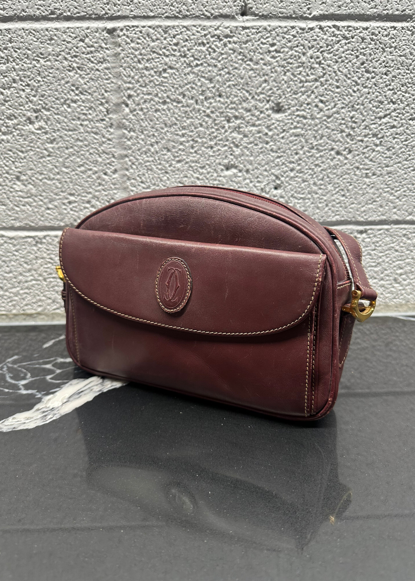 Vintage Must De Cartier Maroon Leather Crossbody