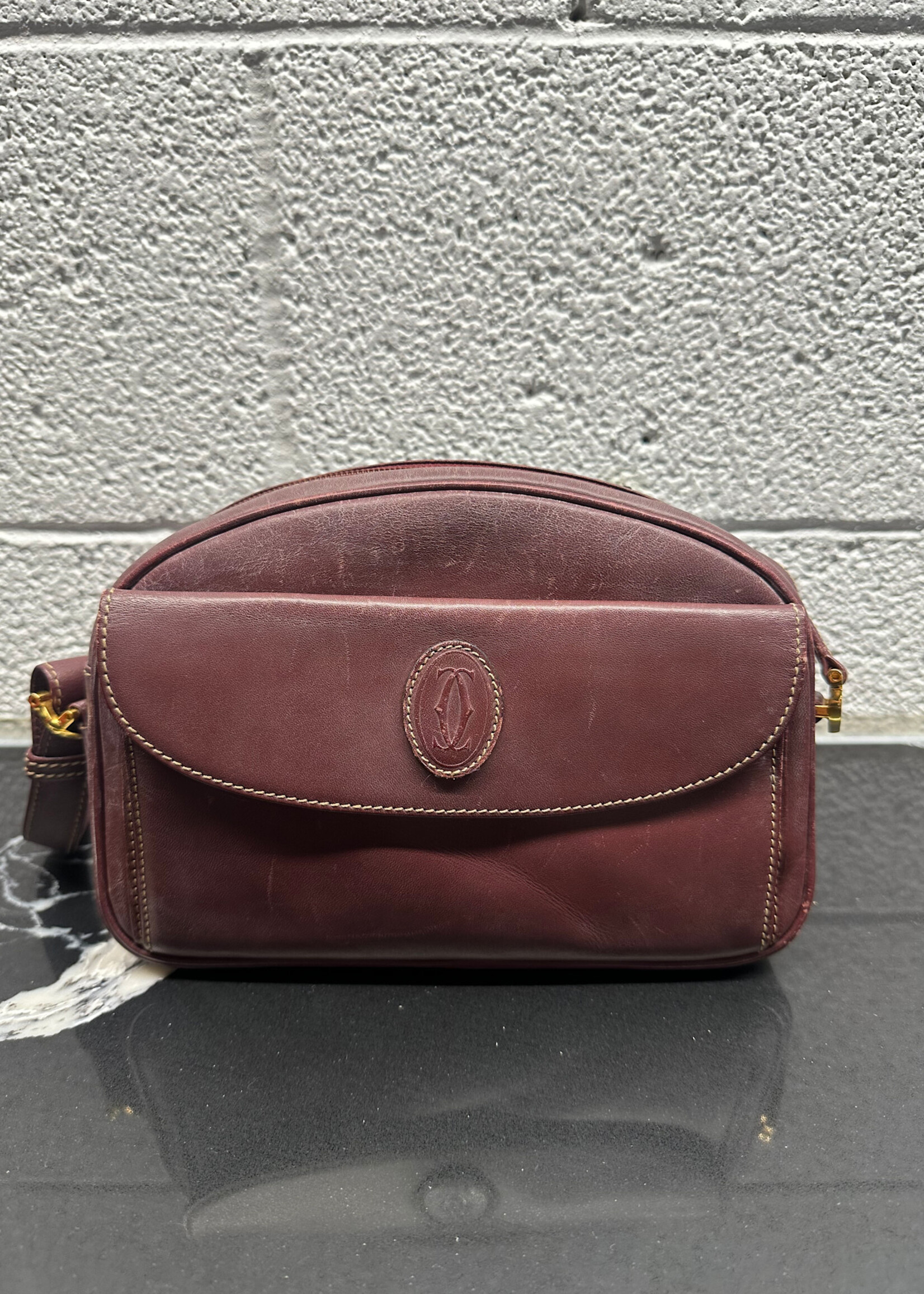 Vintage Must De Cartier Maroon Leather Crossbody
