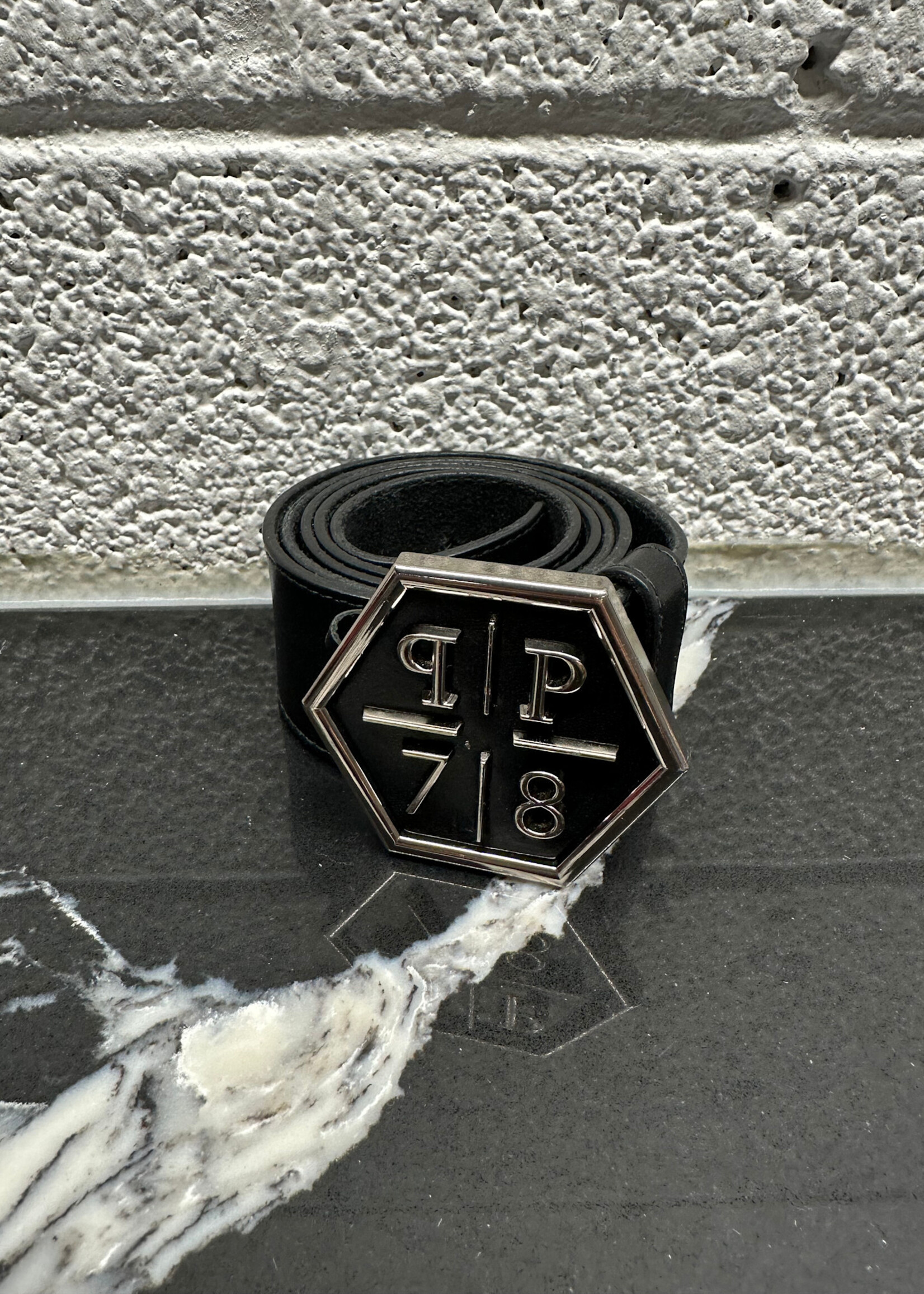 Philipp Plein Black Leather Logo Belt