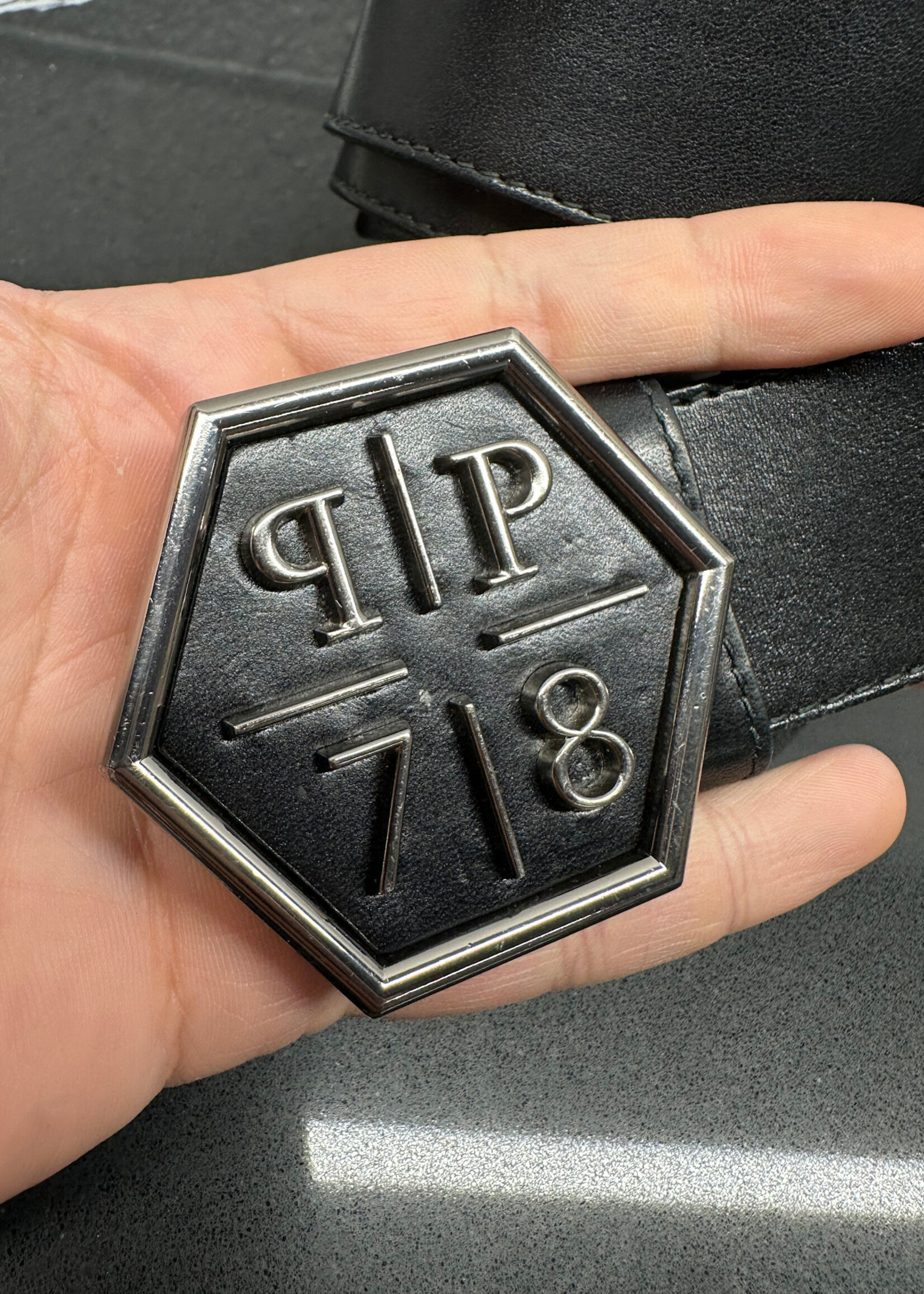 Philipp Plein Black Leather Logo Belt