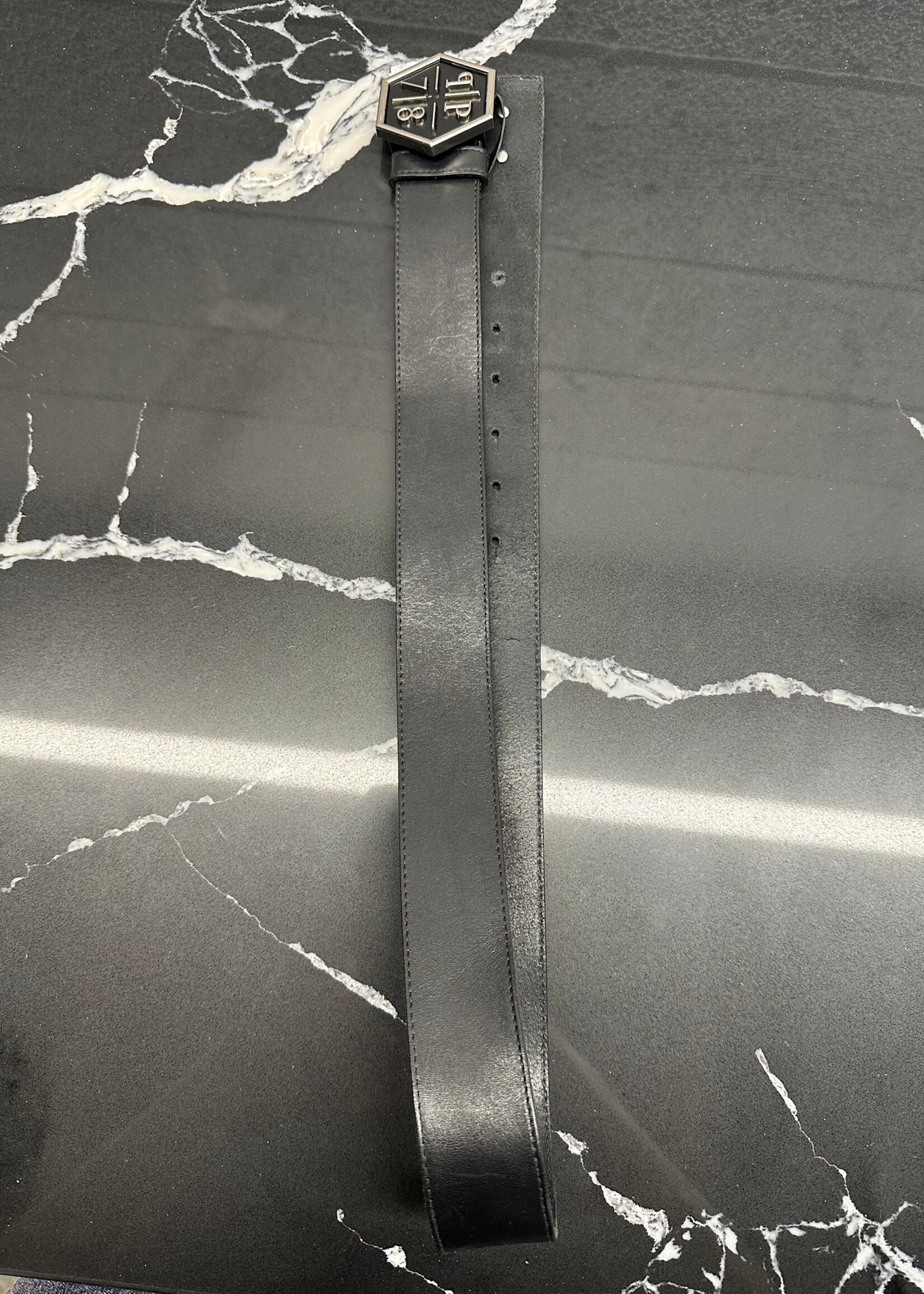 Philipp Plein Black Leather Logo Belt