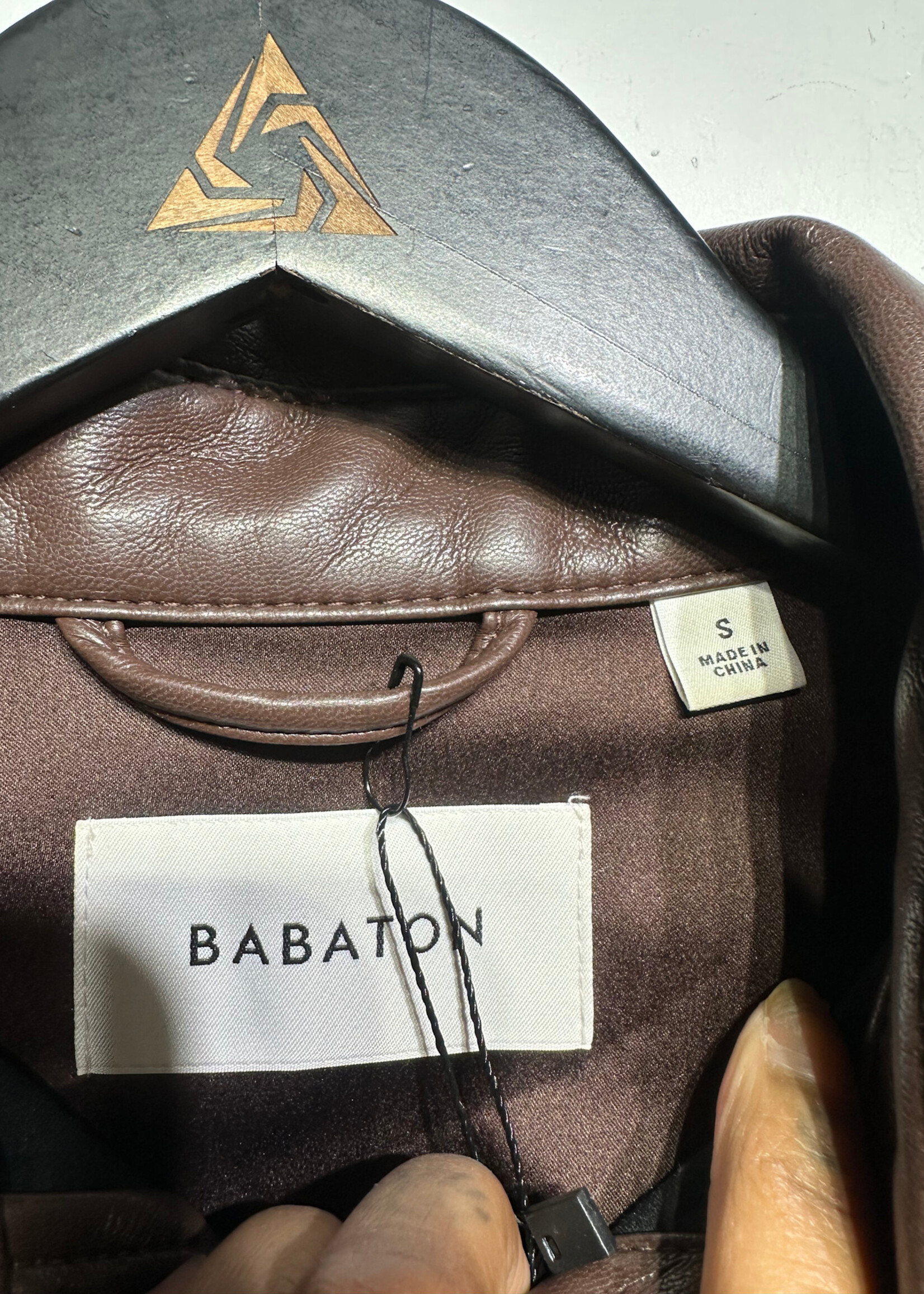 Babaton Brown Pleather Cropped Jacket Fem S AS IS
