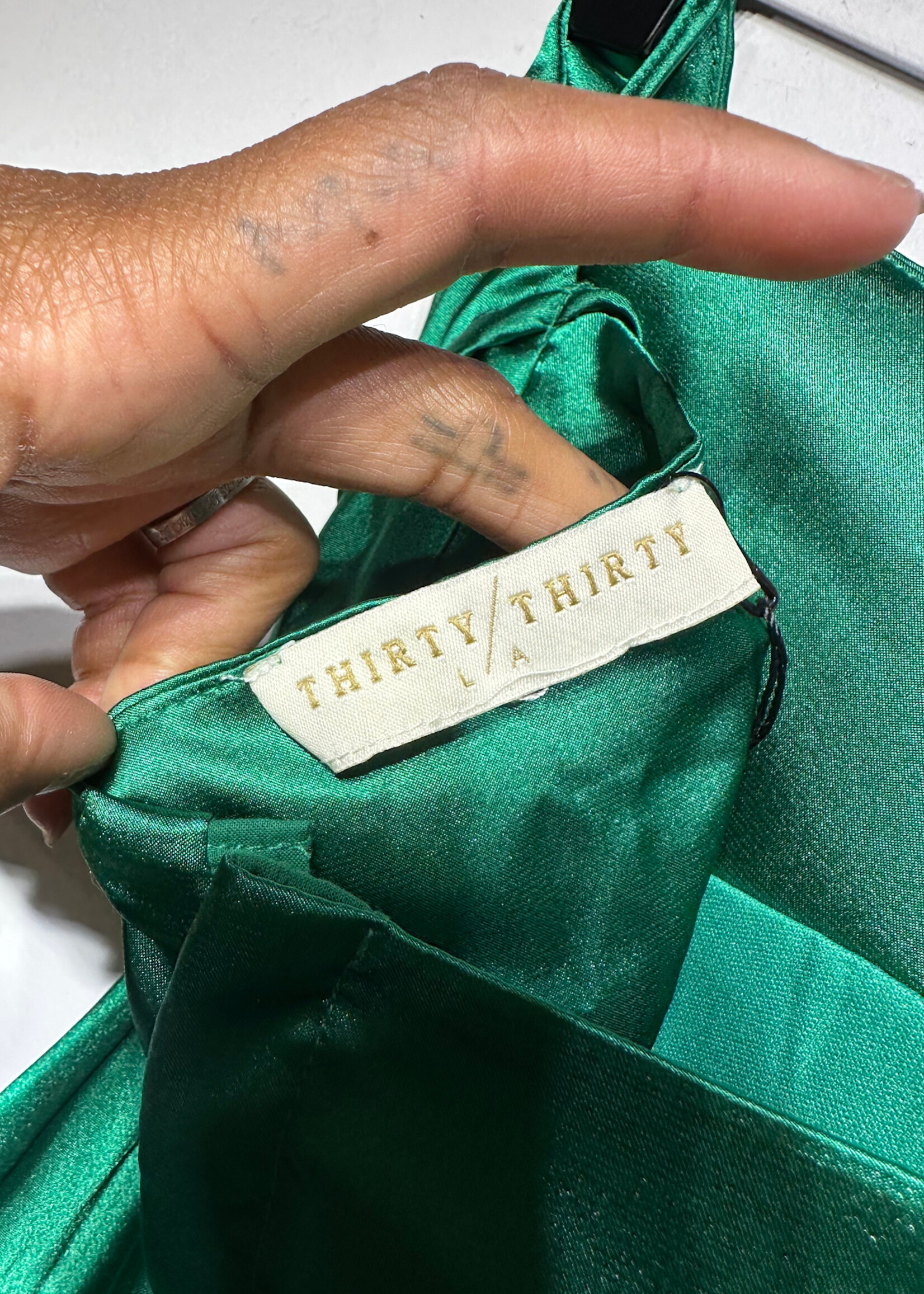 Thirty/Thirty LA Green Satin Maxi Dress S