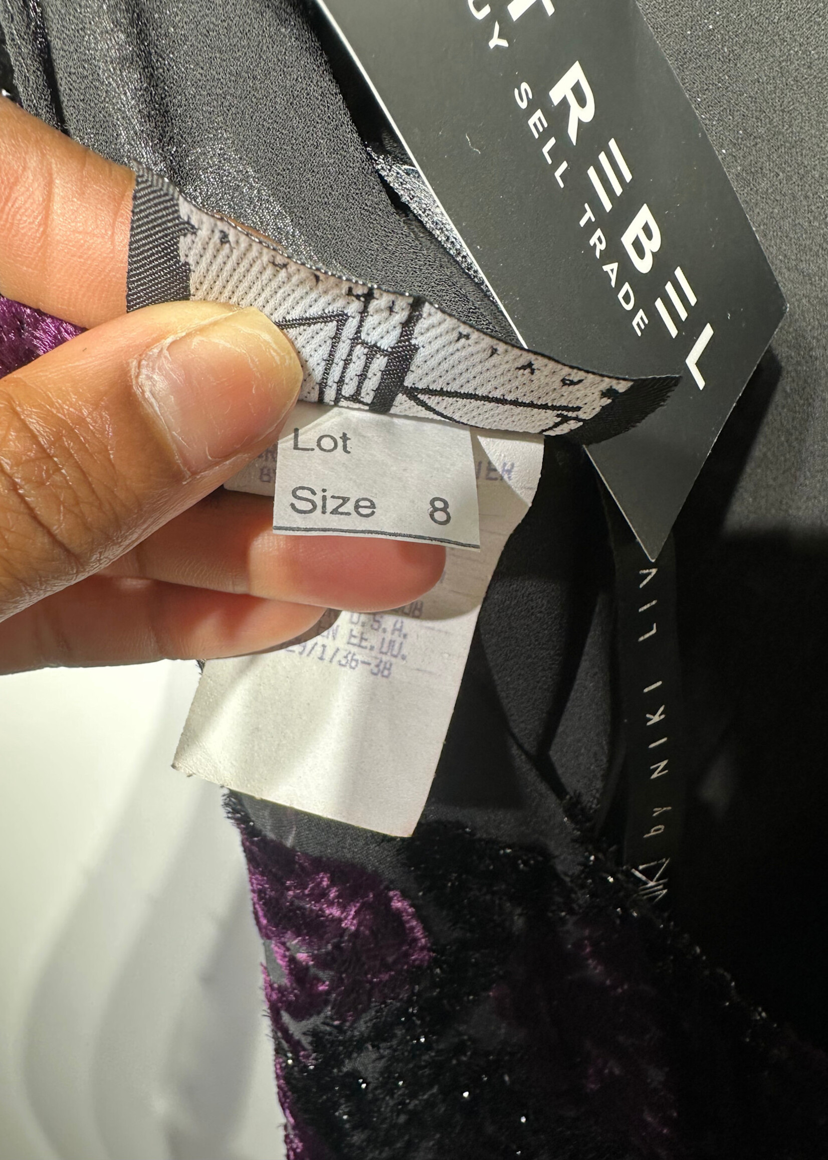 Niki Livas Black Purple Velour Maxi Dress M
