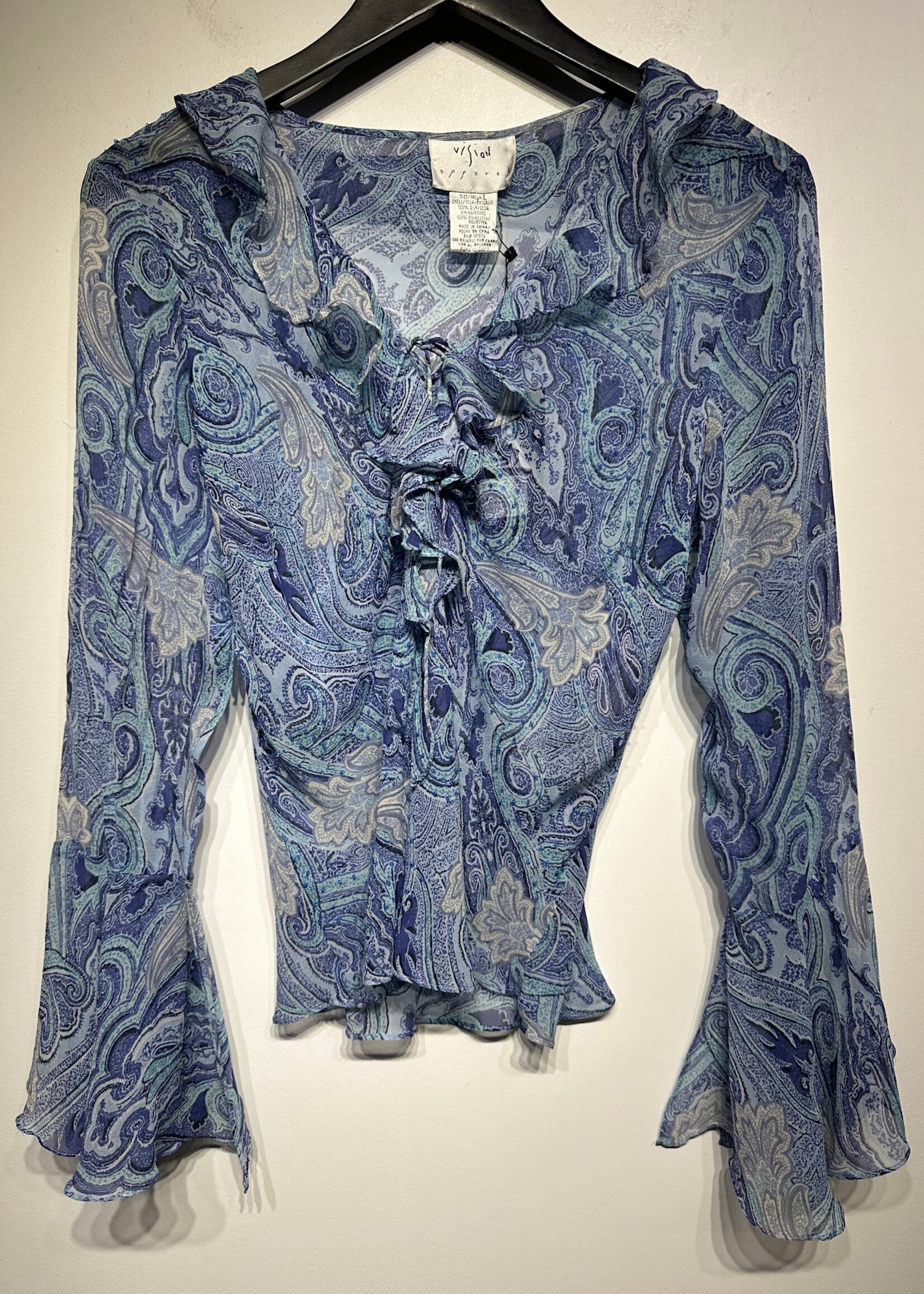 Vision Blue Silk Sheer Blouse L
