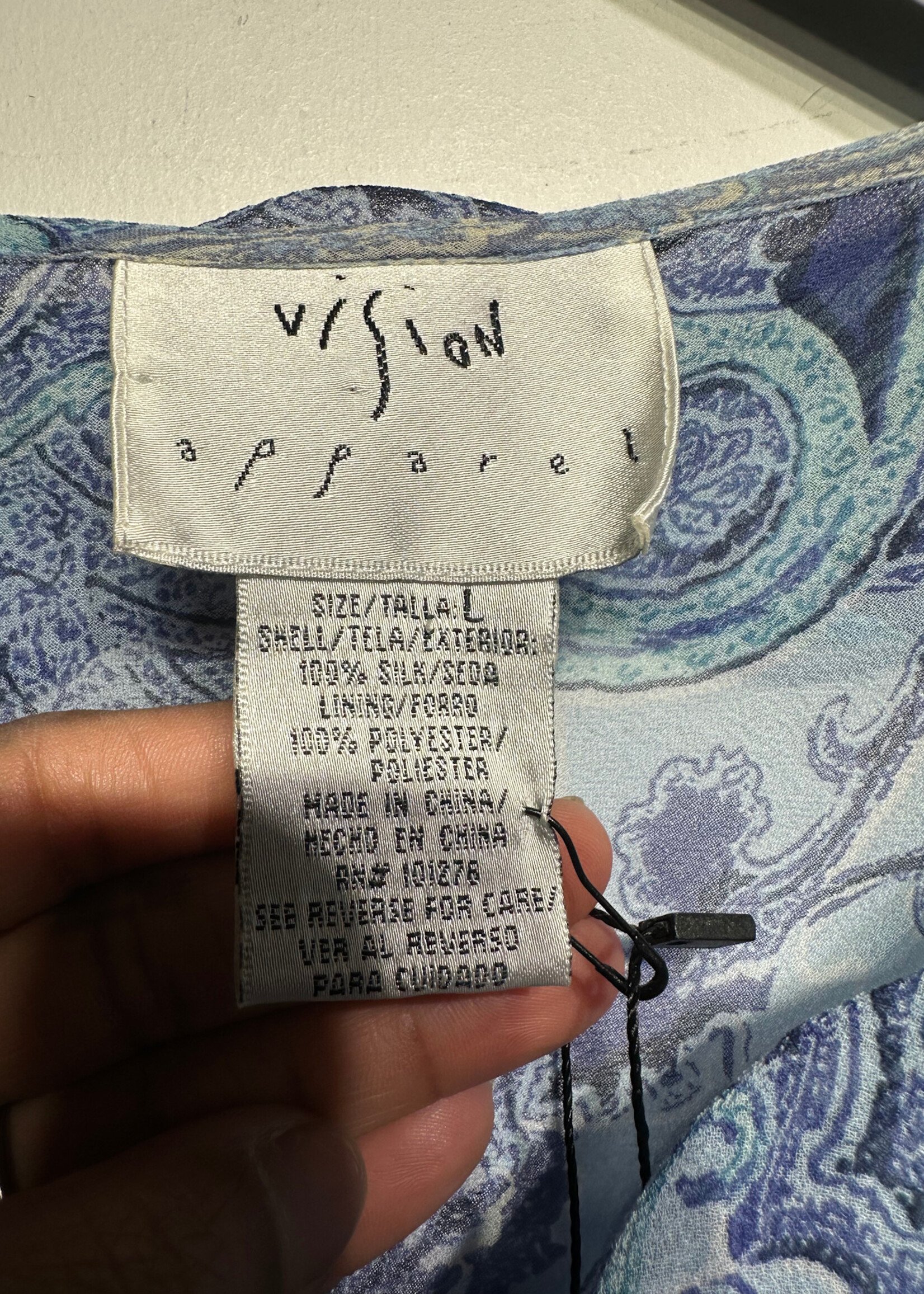 Vision Blue Silk Sheer Blouse L