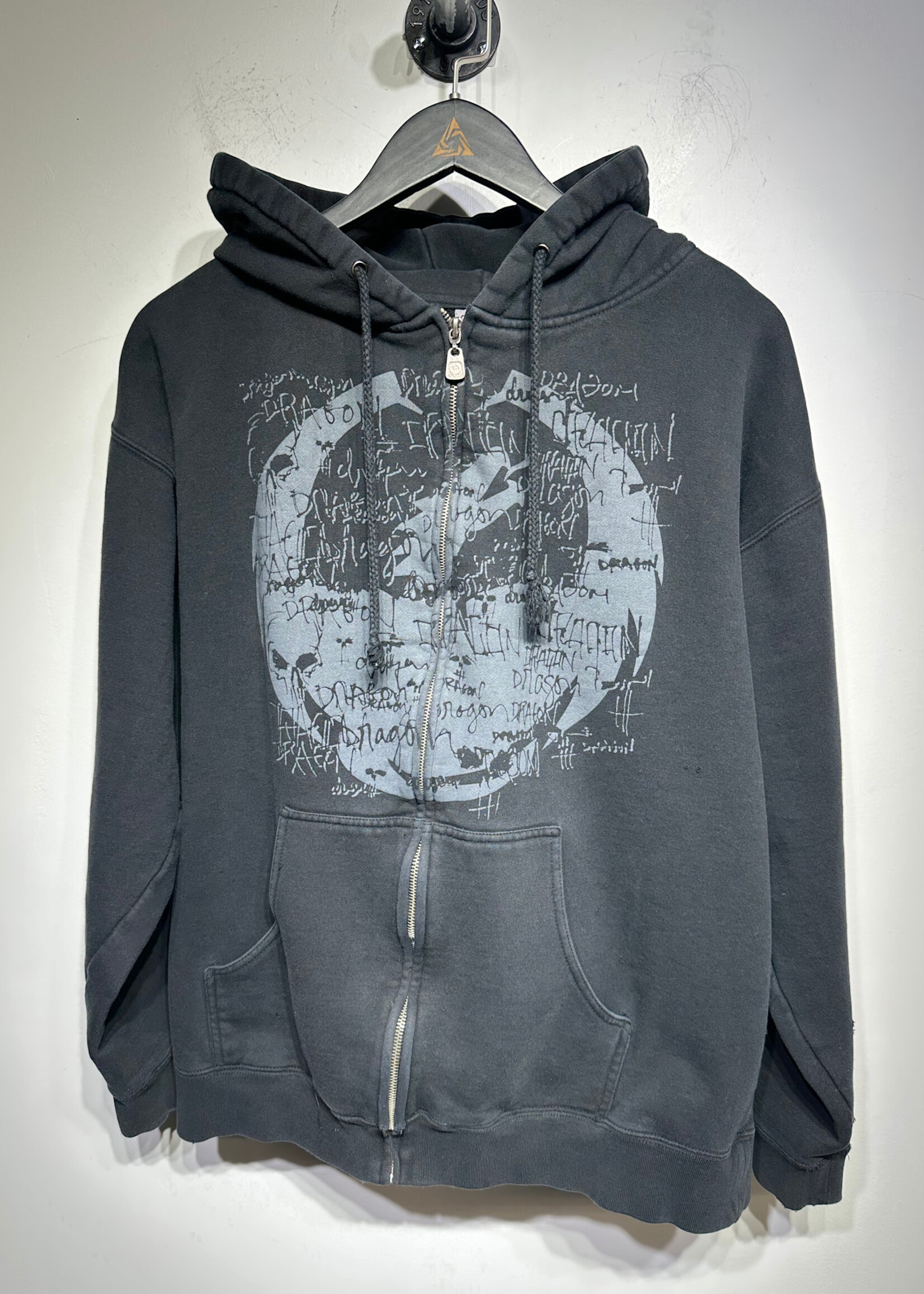 Dragon Y2K Black Zip Hoodie L