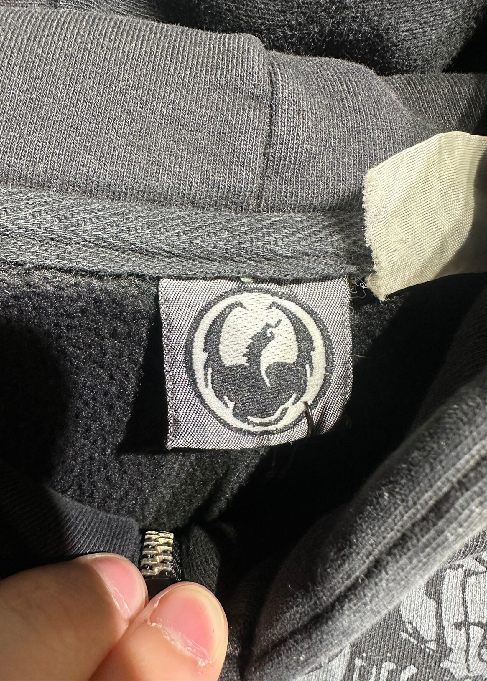 Dragon Y2K Black Zip Hoodie L