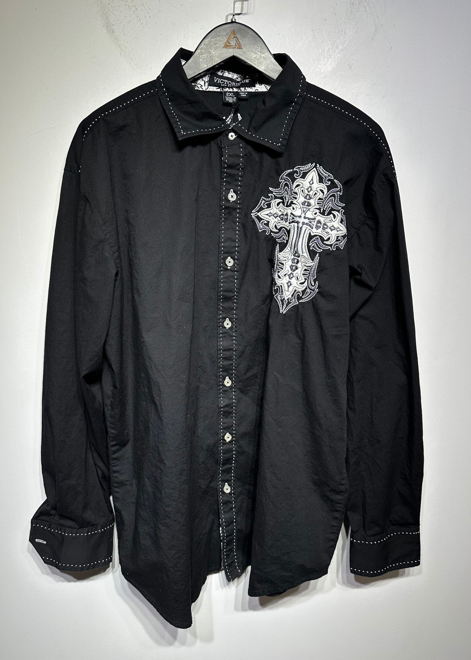 Victorious Y2k Cross Button Up Black XXL