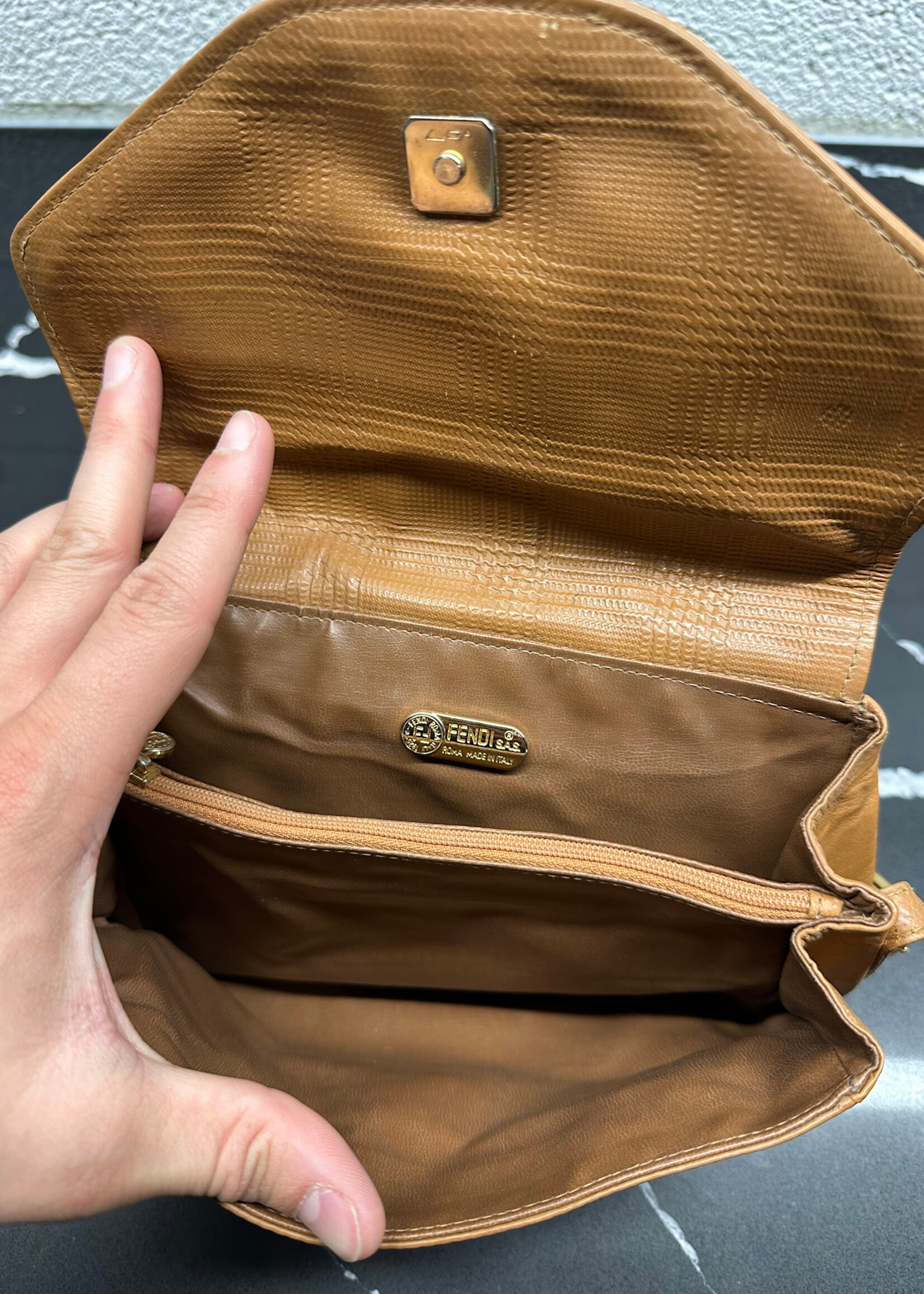 80s Fendi Light Brown Side Bag OS