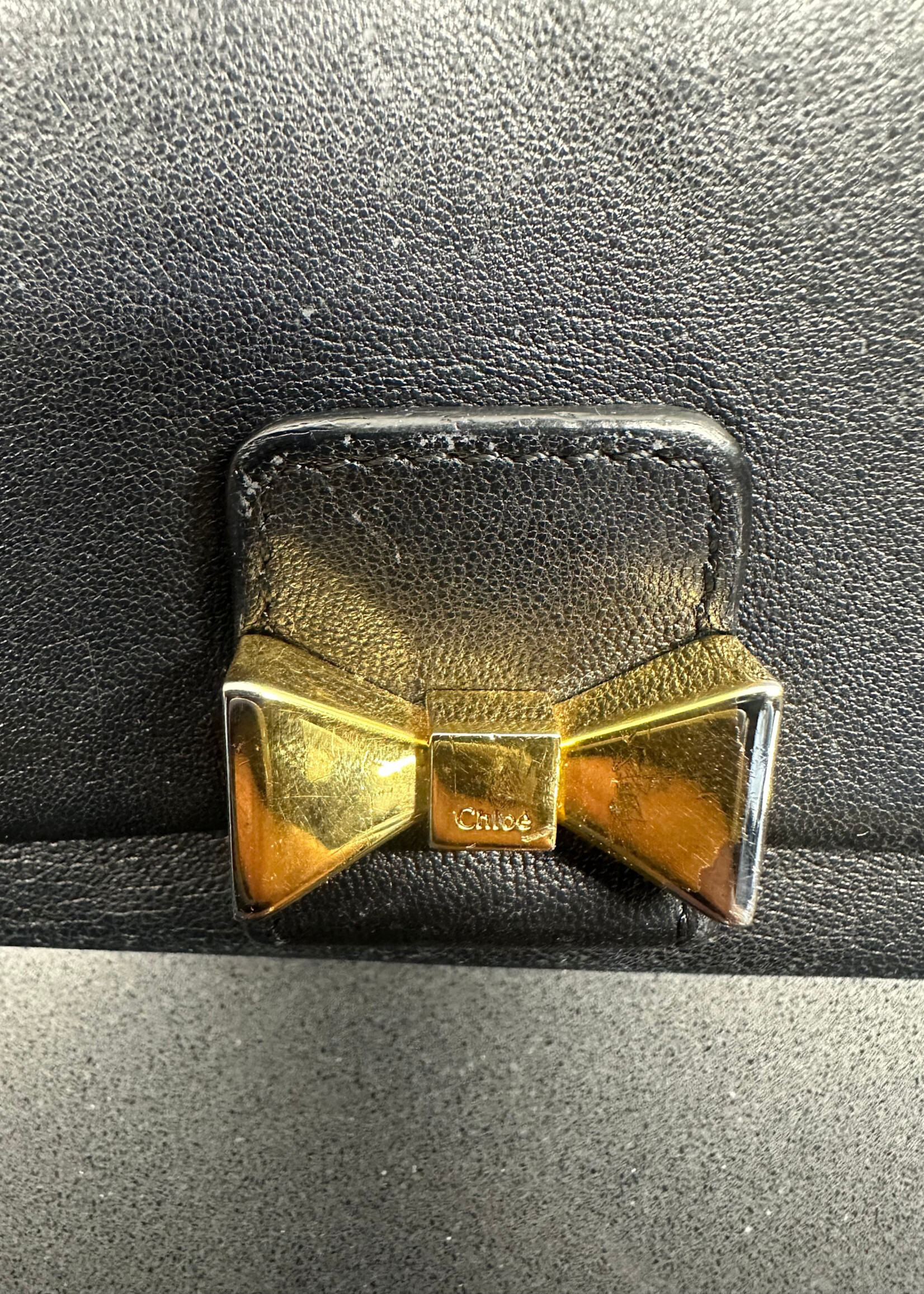 Chloe Black Leather Bow Clasp Wallet