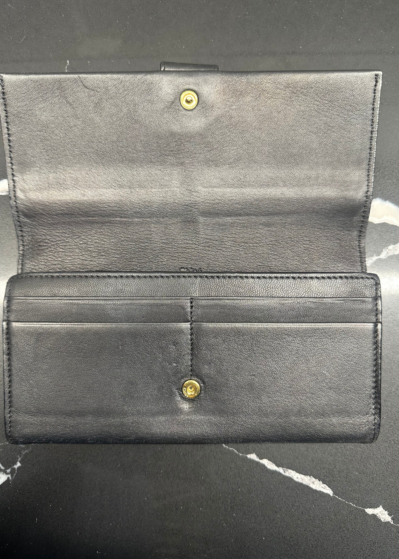 Chloe Black Leather Bow Clasp Wallet